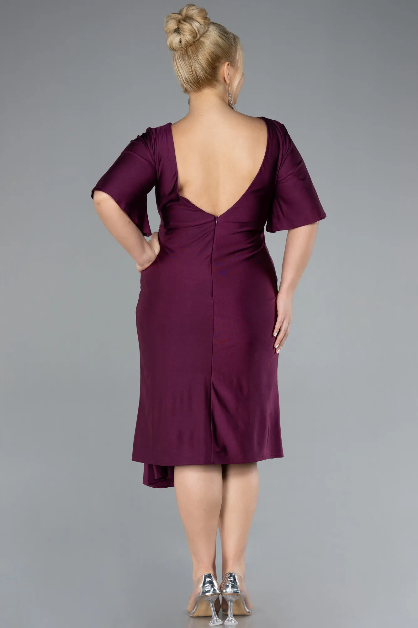 Fuchsia-Short Sleeve Midi Cocktail Dress ABK2162