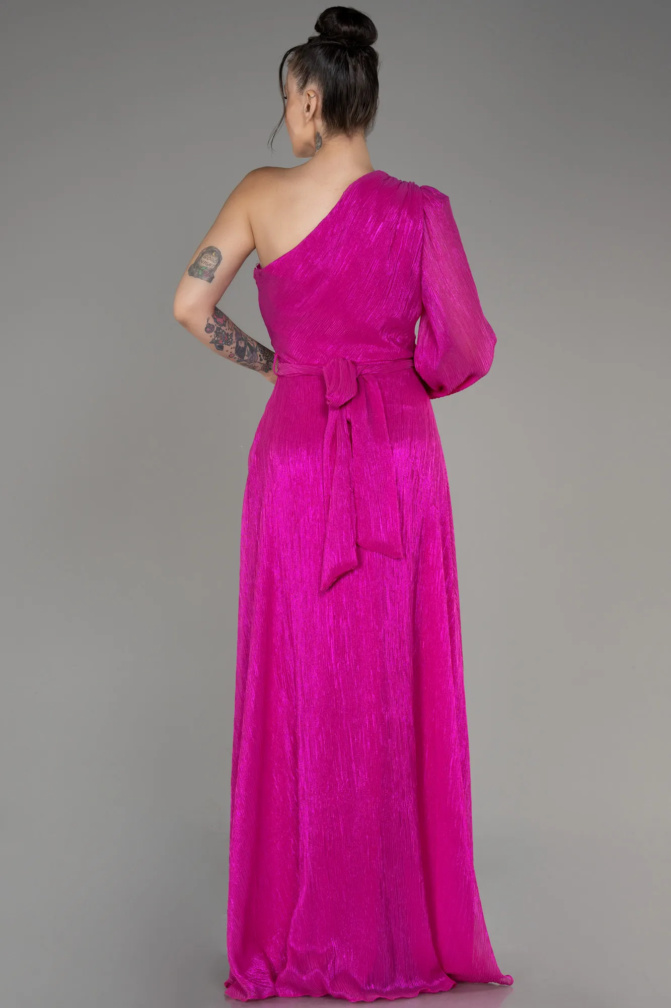 Fuchsia-Single Sleeve Long Evening Dress ABU4037