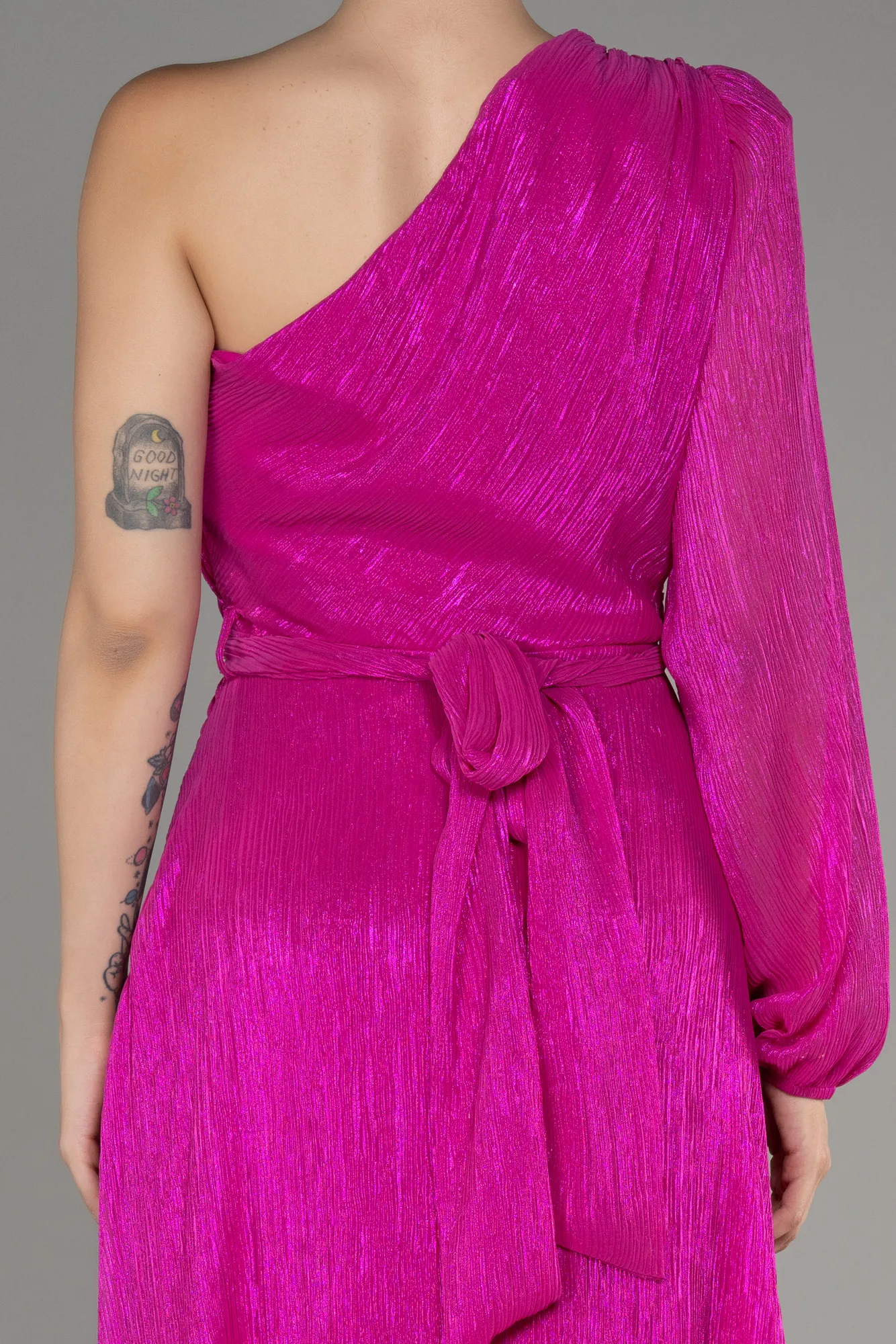 Fuchsia-Single Sleeve Long Evening Dress ABU4037