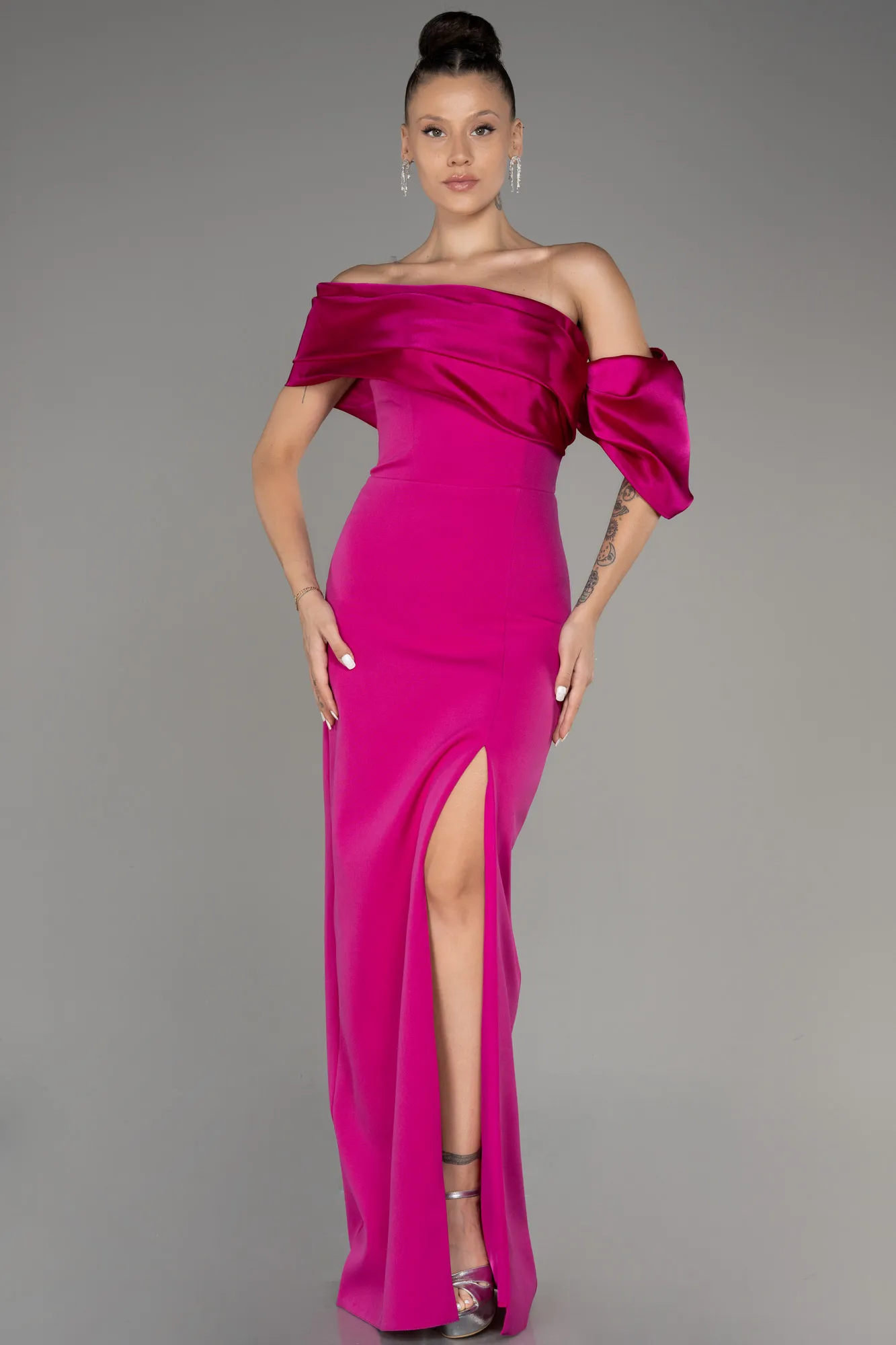 Fuchsia-Slit Long Evening Dress ABU4024