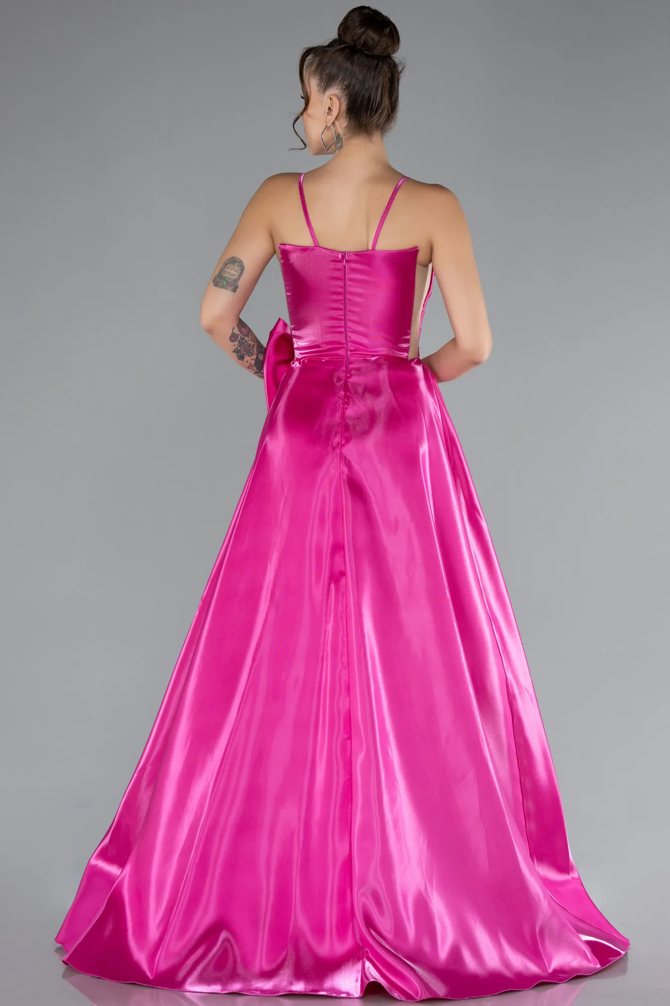 Fuchsia-Slit Long Satin Prom Dress ABU4298