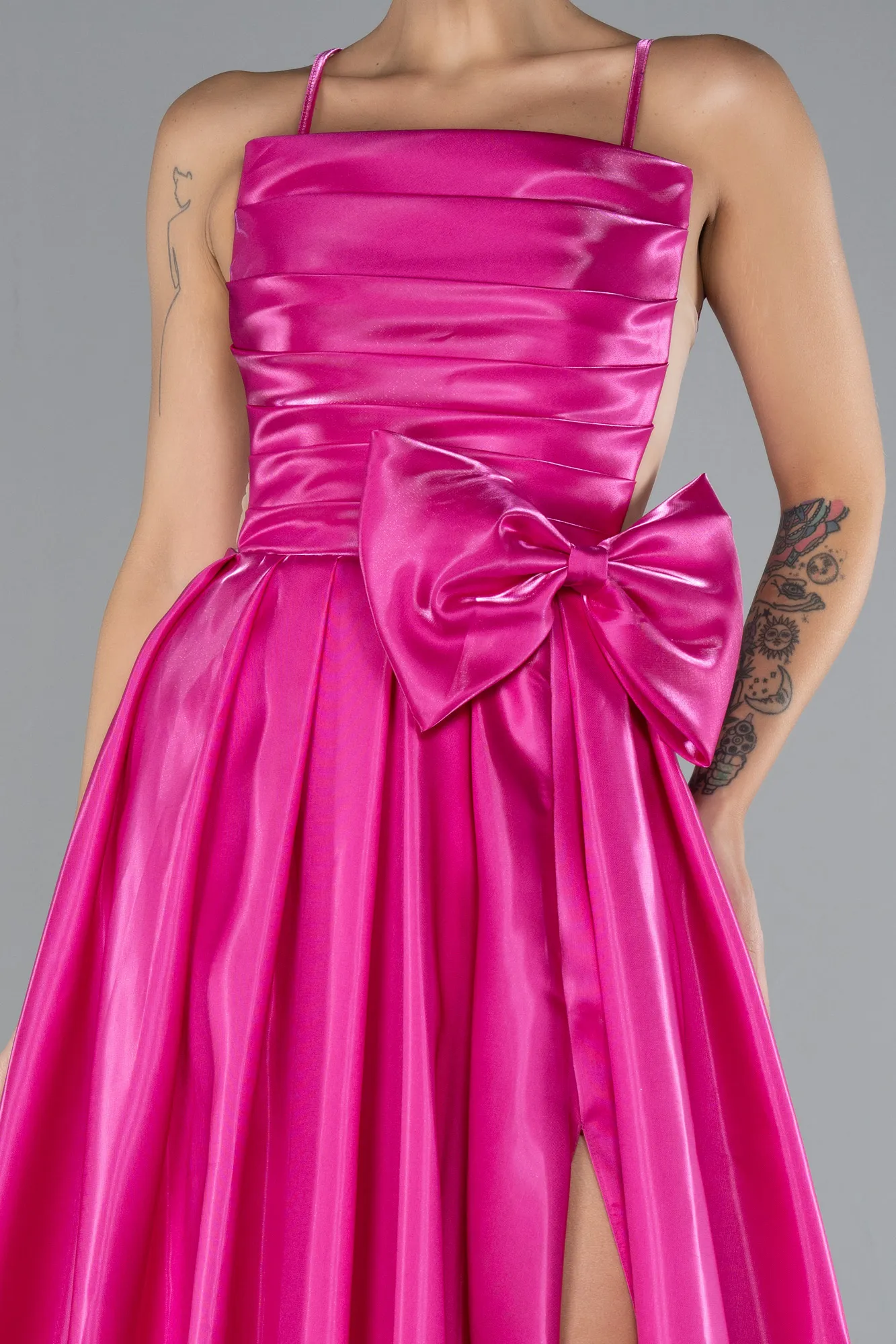 Fuchsia-Slit Long Satin Prom Dress ABU4298