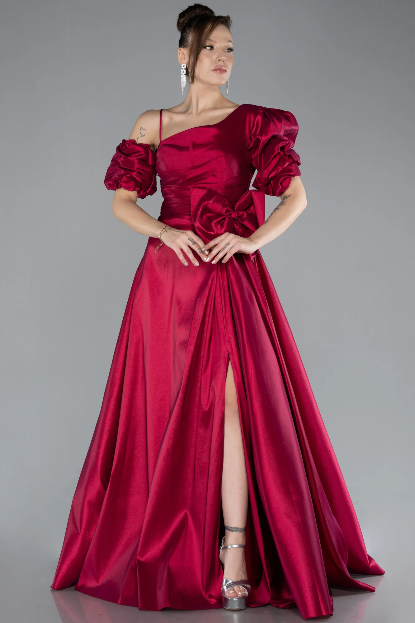 Fuchsia-Slit Long Satin Prom Gown ABU4502