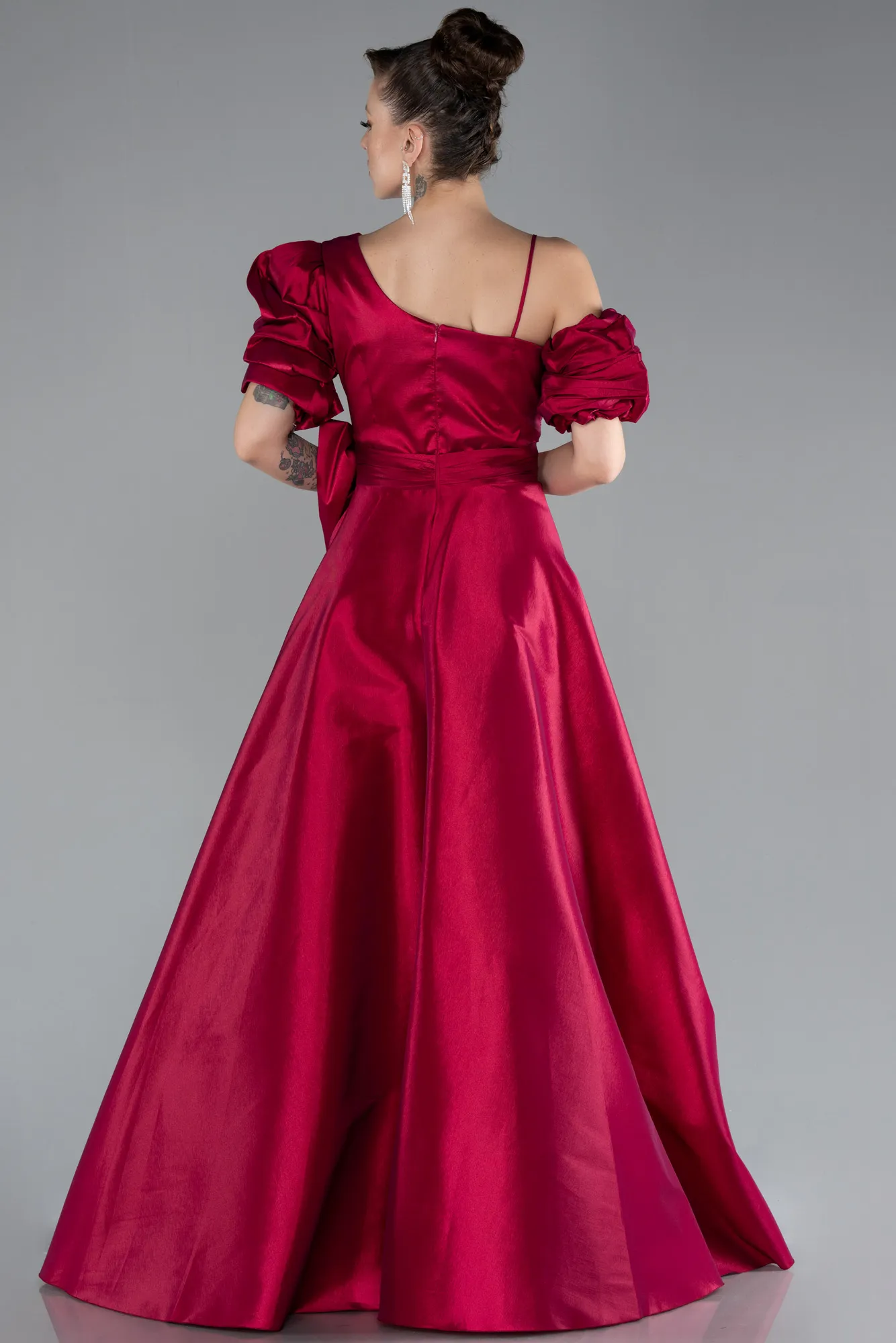 Fuchsia-Slit Long Satin Prom Gown ABU4502