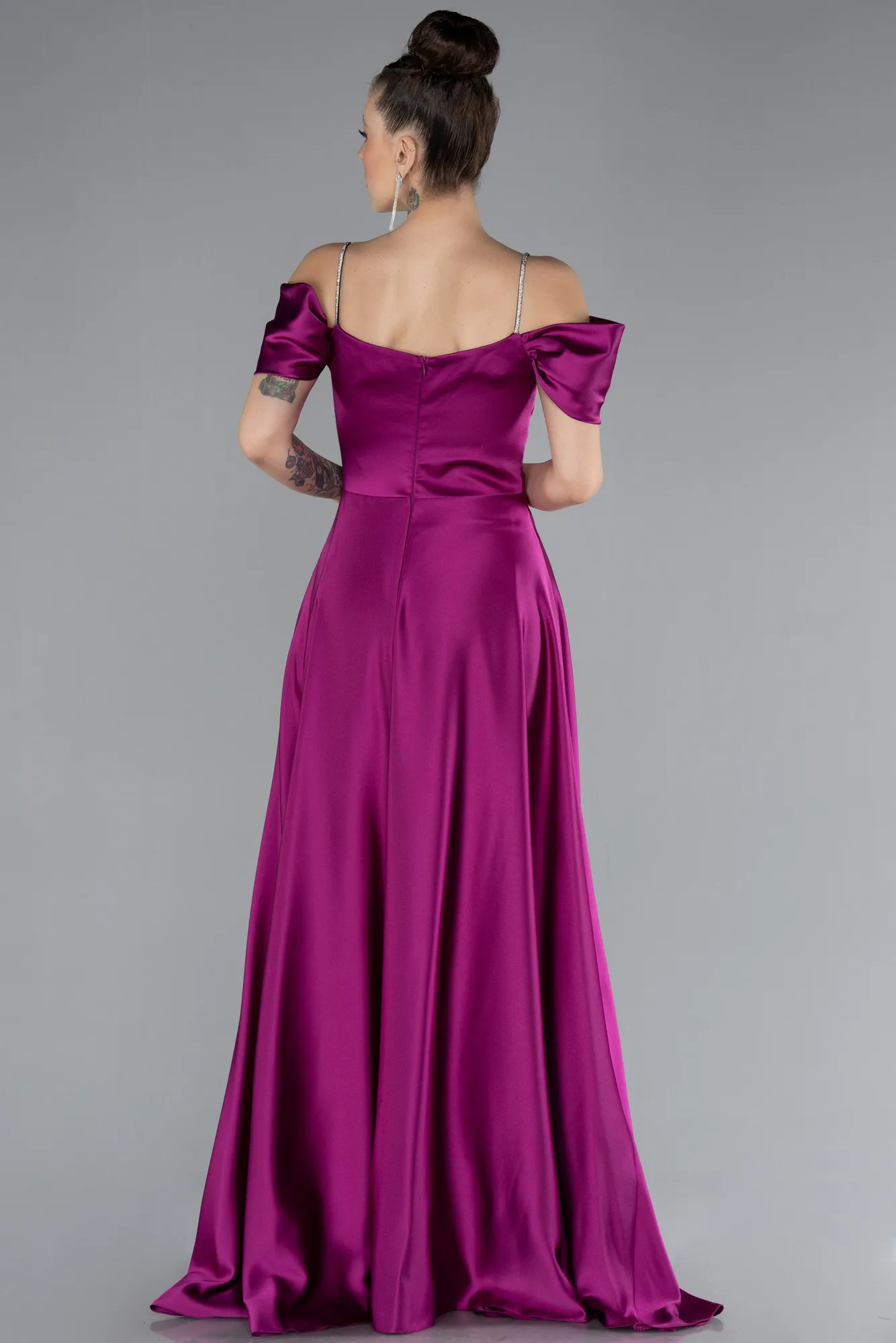 Fuchsia-Slit Long Satin Prom Gown ABU4531