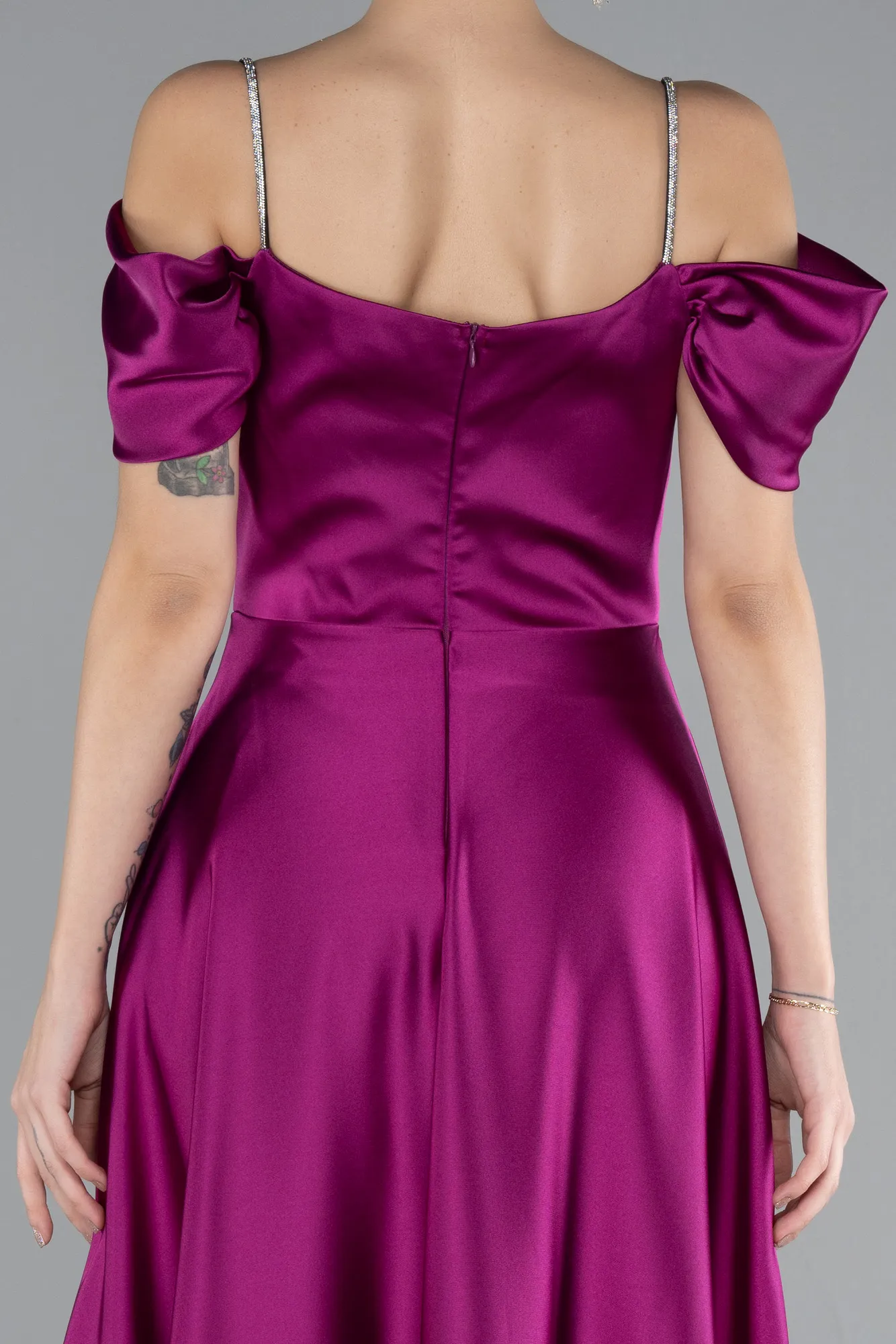 Fuchsia-Slit Long Satin Prom Gown ABU4531