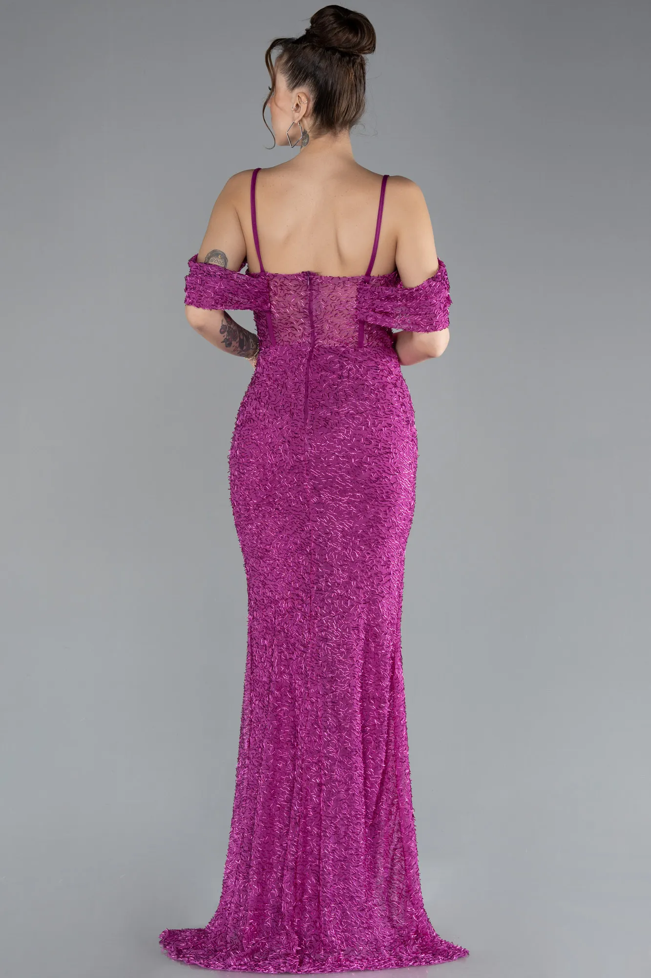 Fuchsia-Slit Long Stone Prom Gown ABU4394