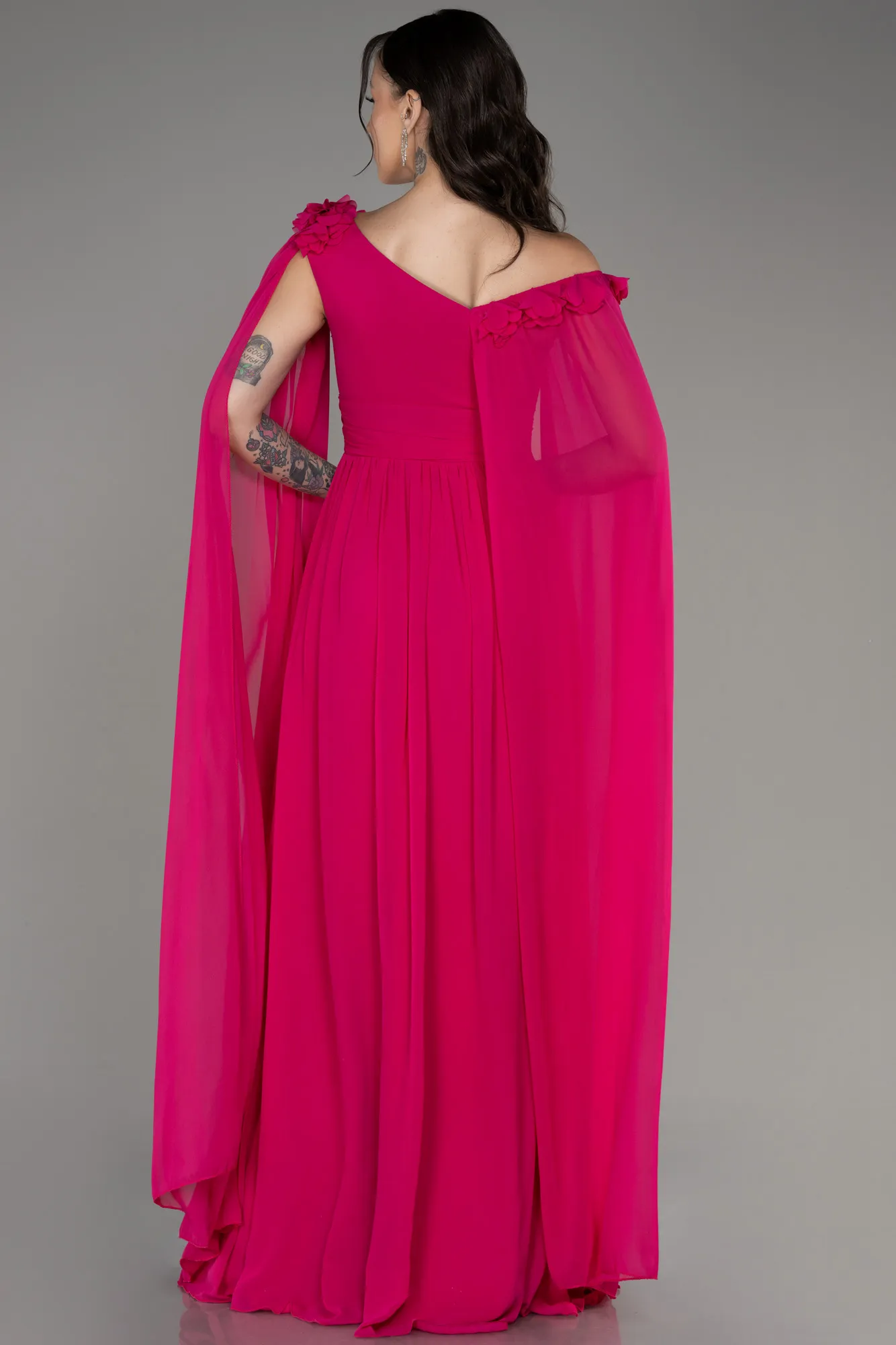 Fuchsia-Slit Shawl Long Chiffon Evening Dress ABU4001