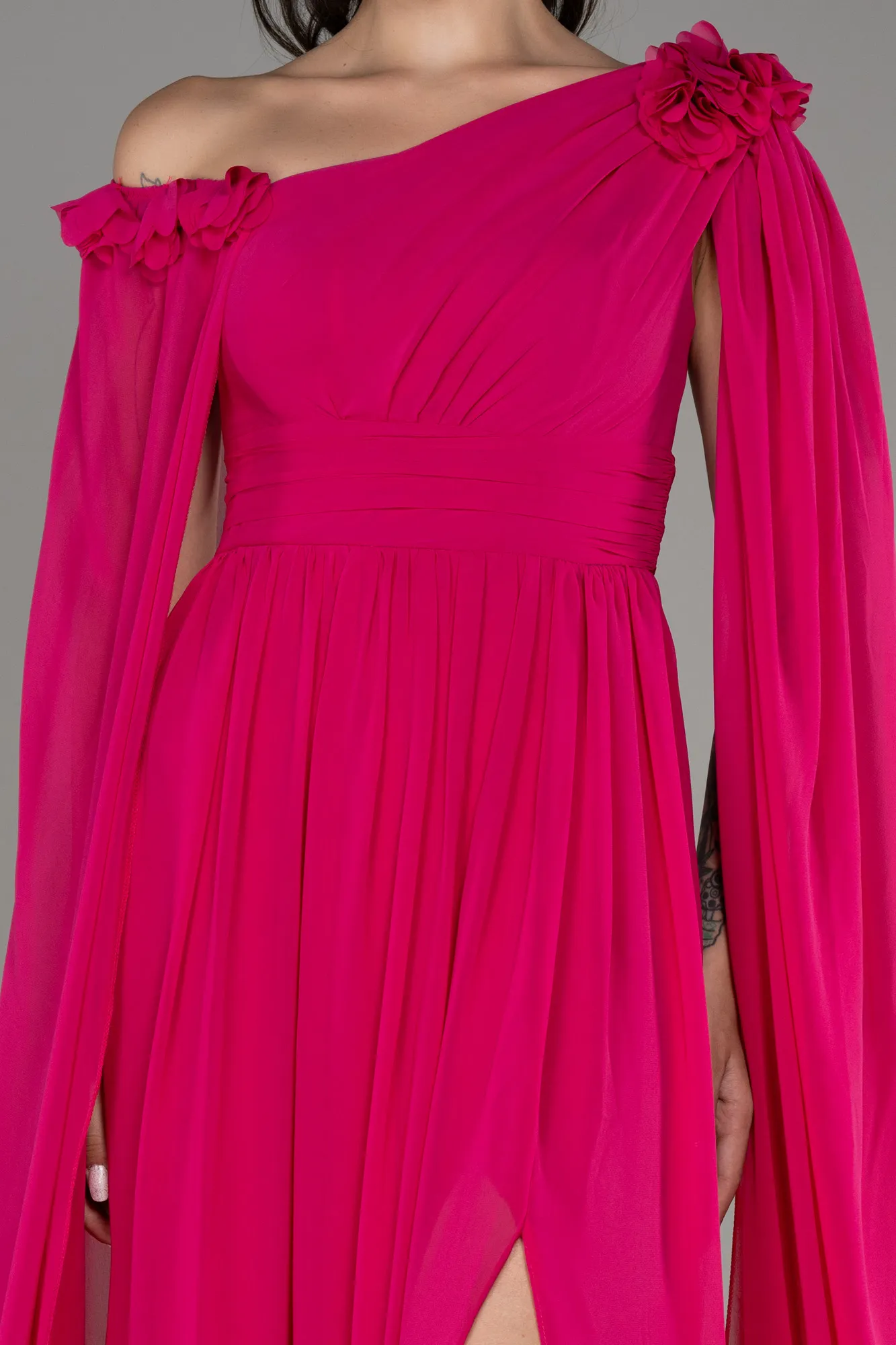 Fuchsia-Slit Shawl Long Chiffon Evening Dress ABU4001