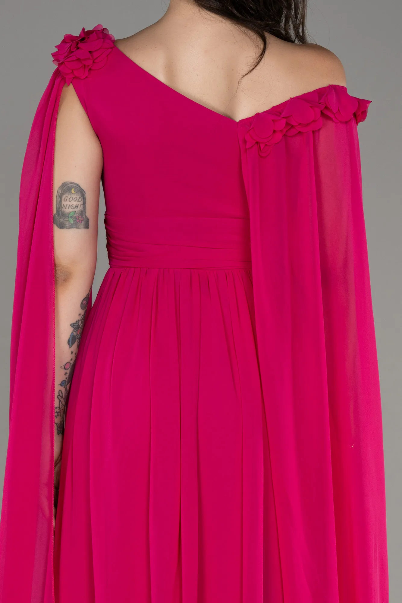 Fuchsia-Slit Shawl Long Chiffon Evening Dress ABU4001