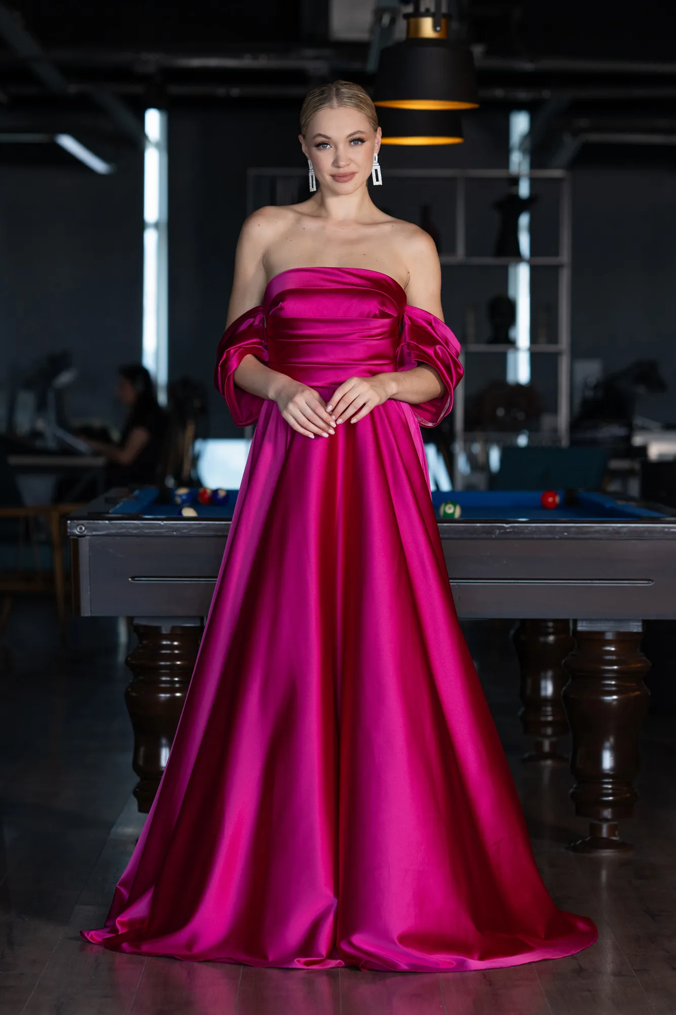 Fuchsia-Strapless Long Satin Prom Gown ABU4132