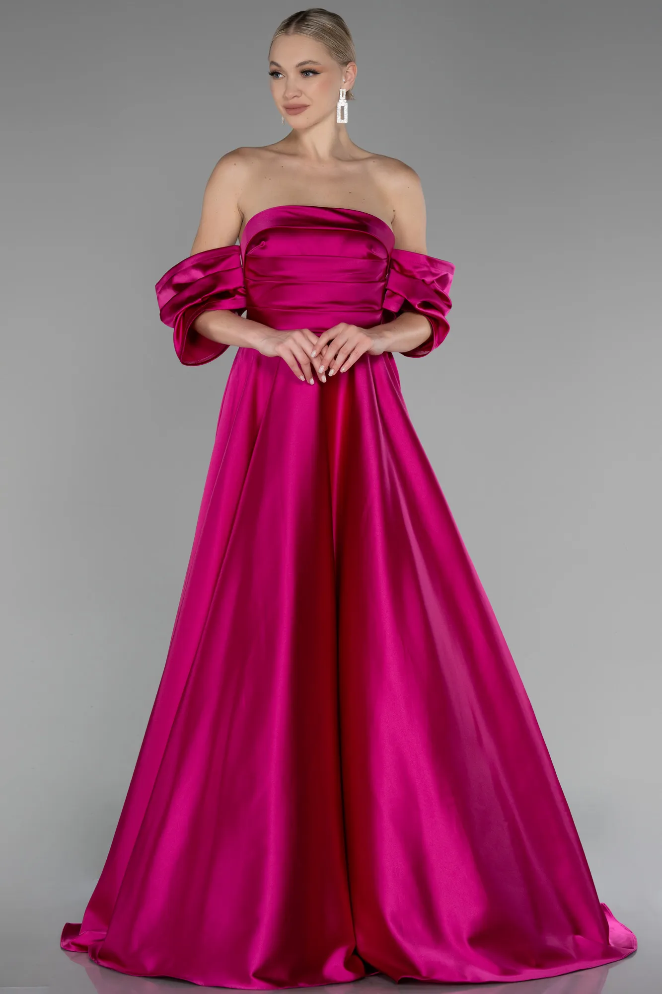 Fuchsia-Strapless Long Satin Prom Gown ABU4132