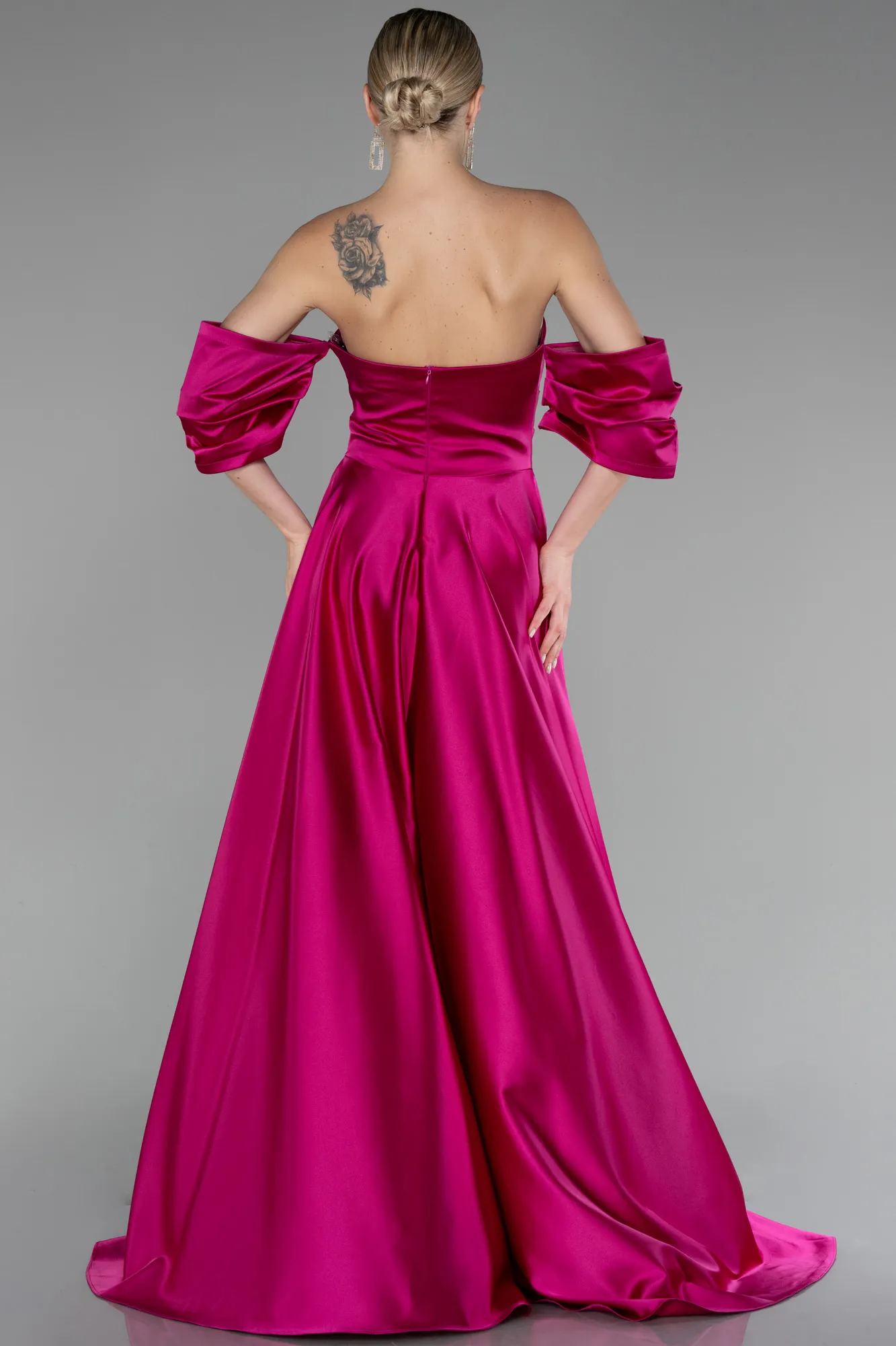 Fuchsia-Strapless Long Satin Prom Gown ABU4132