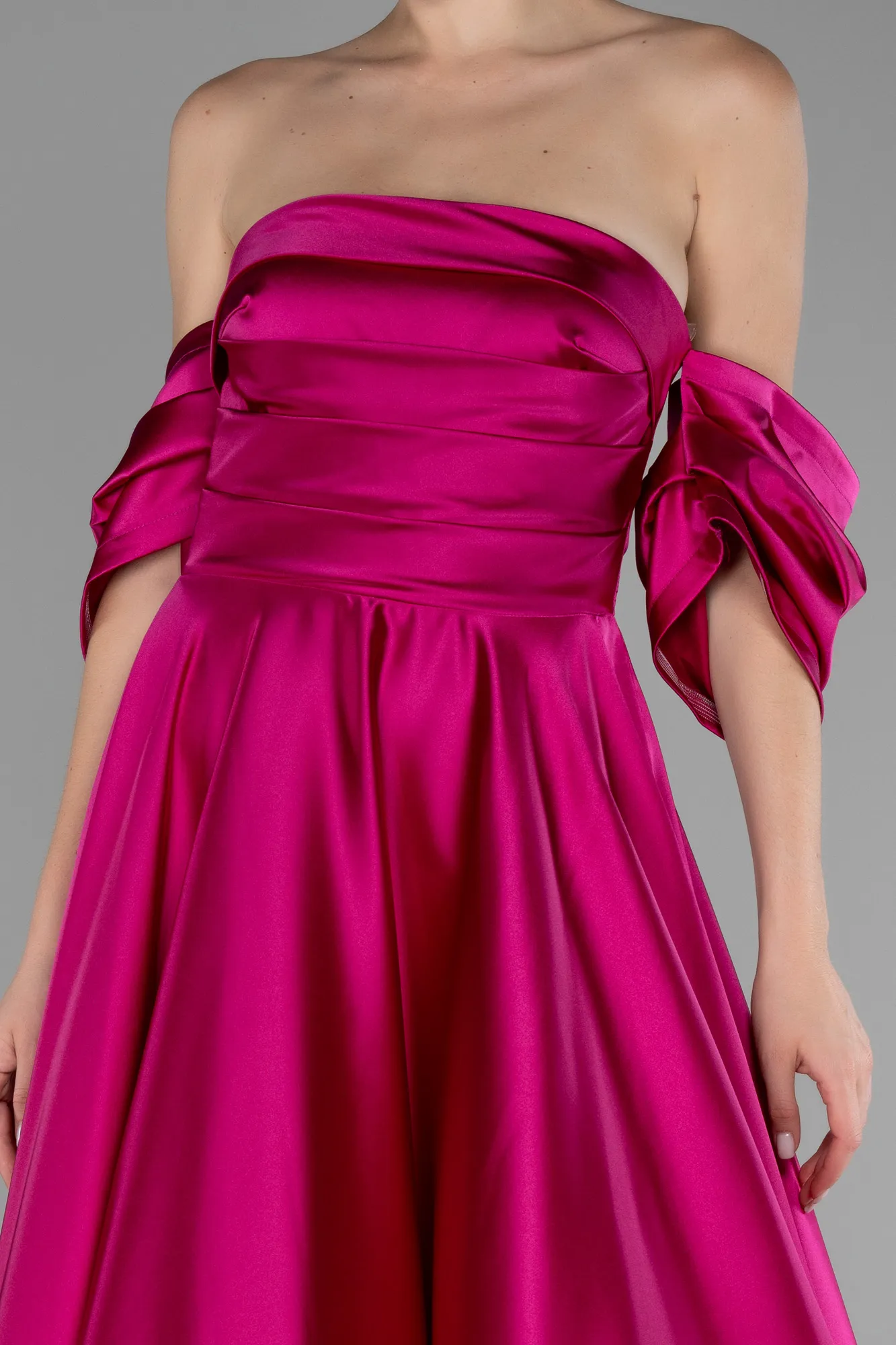 Fuchsia-Strapless Long Satin Prom Gown ABU4132