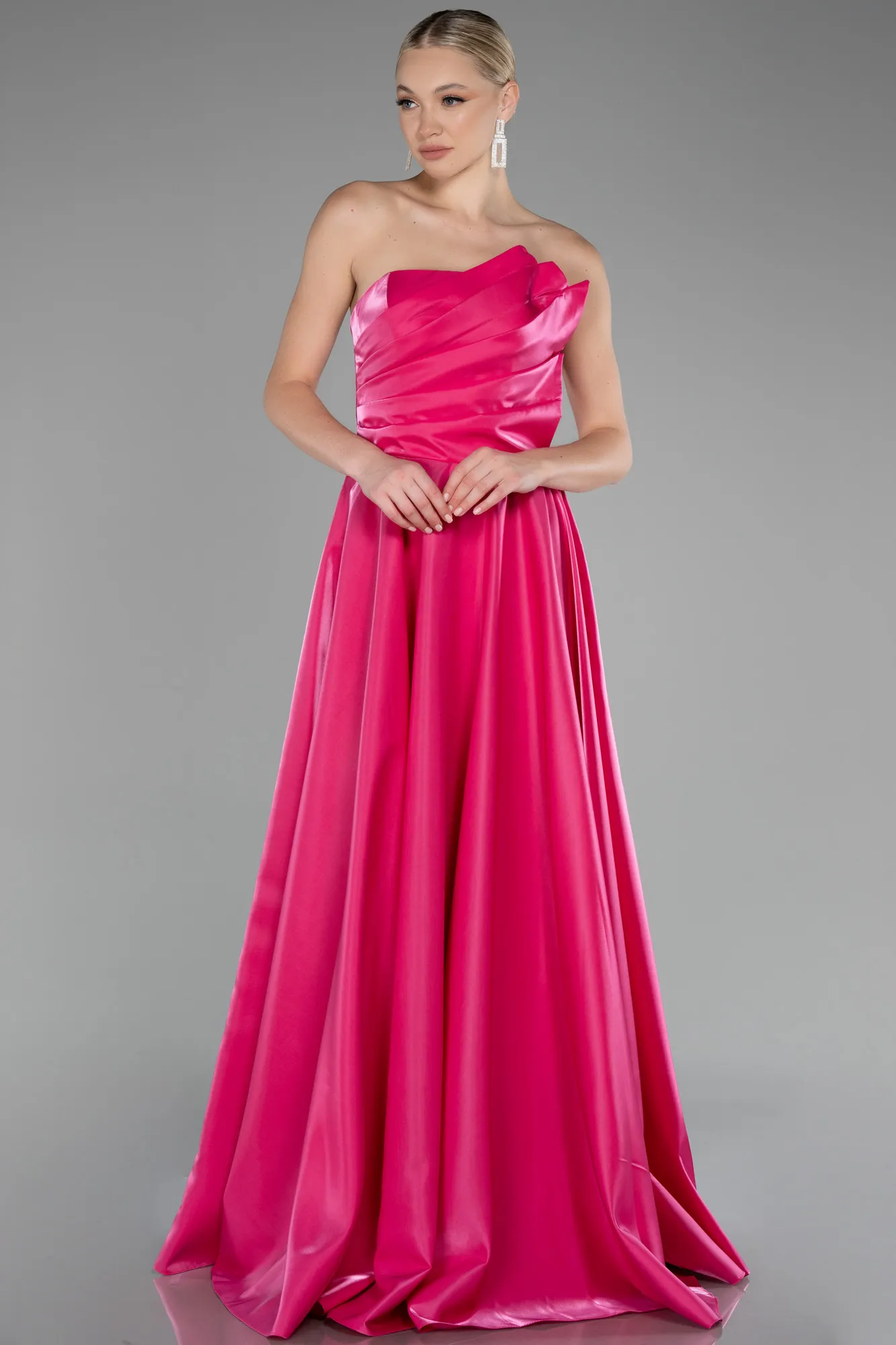 Fuchsia-Strapless Long Satin Prom Gown ABU4186