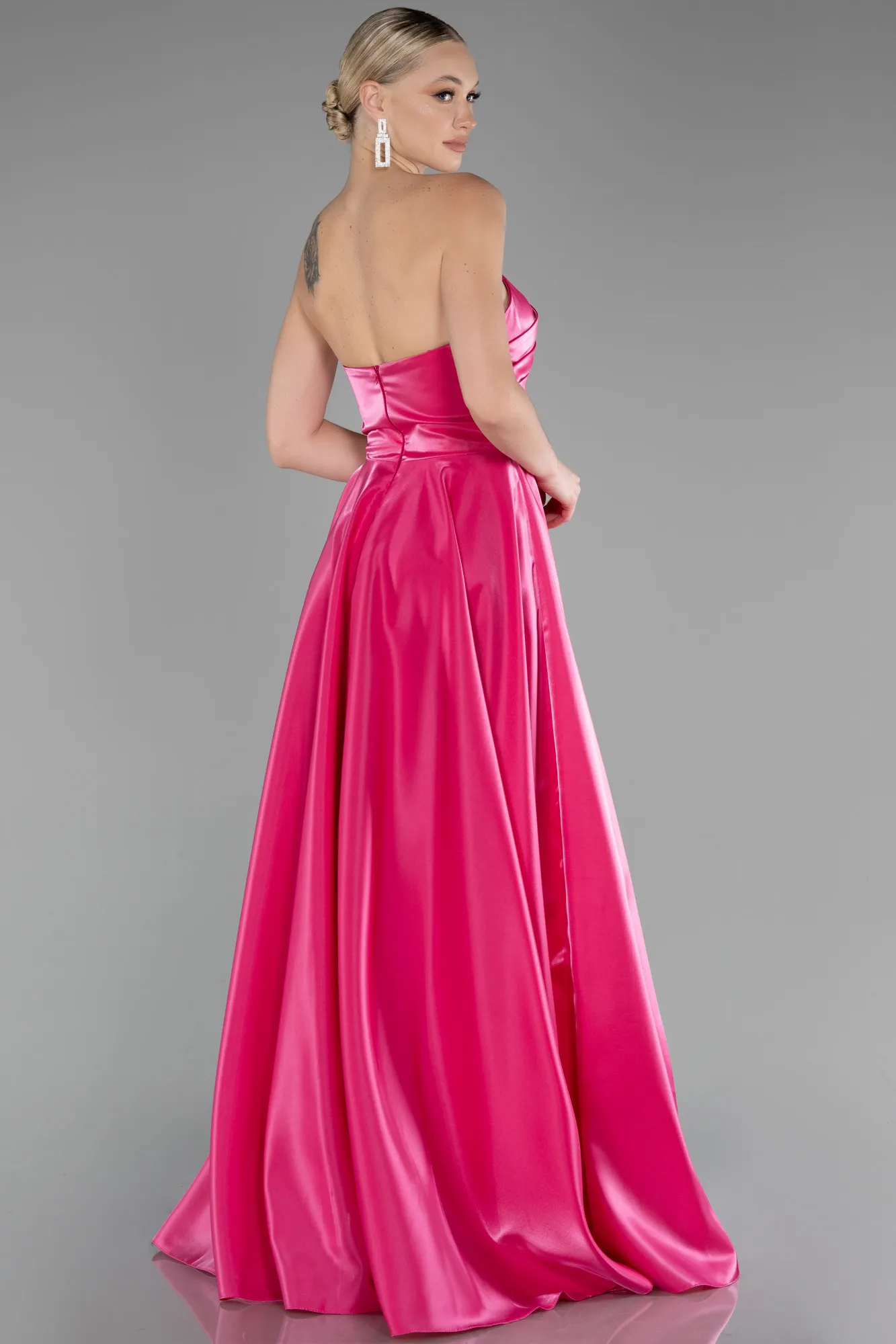 Fuchsia-Strapless Long Satin Prom Gown ABU4186