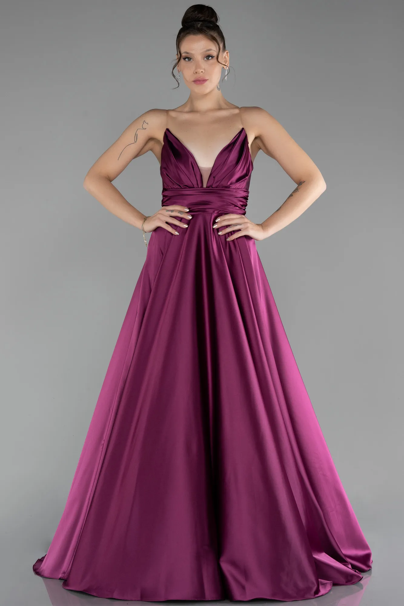 Fuchsia-Strapless Long Satin Prom Gown ABU4245