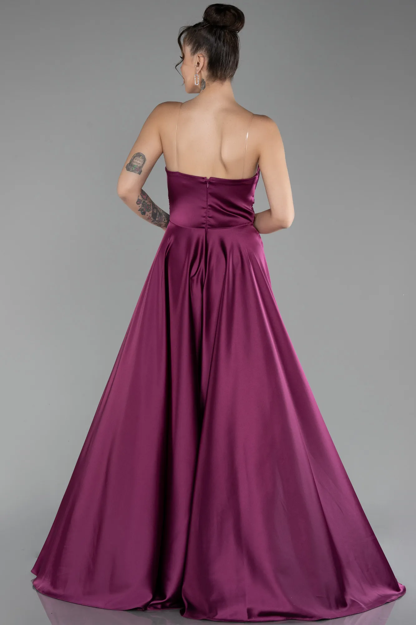 Fuchsia-Strapless Long Satin Prom Gown ABU4245