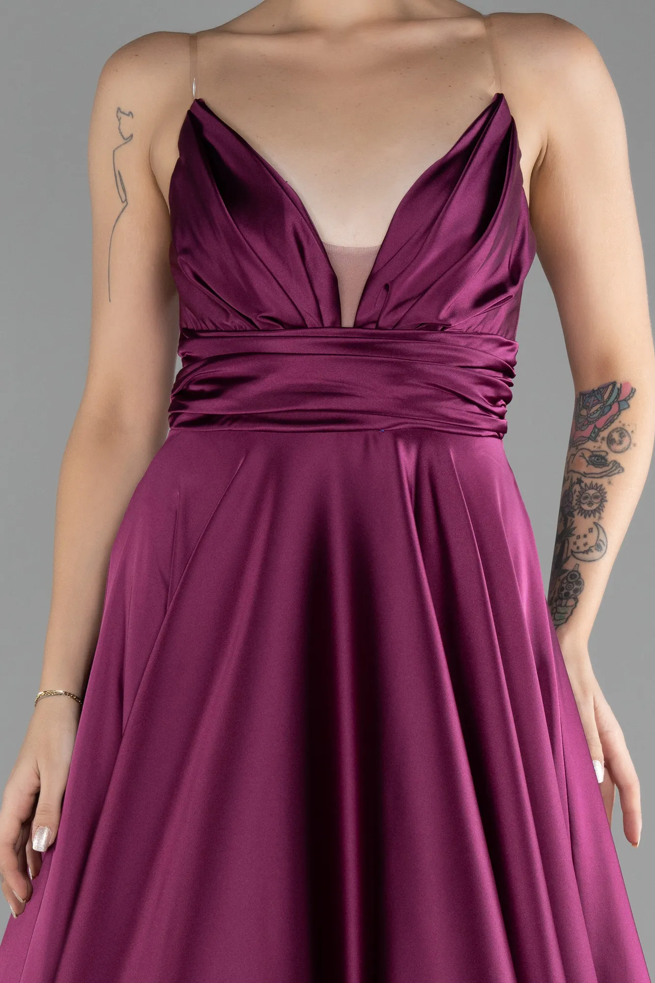 Fuchsia-Strapless Long Satin Prom Gown ABU4245