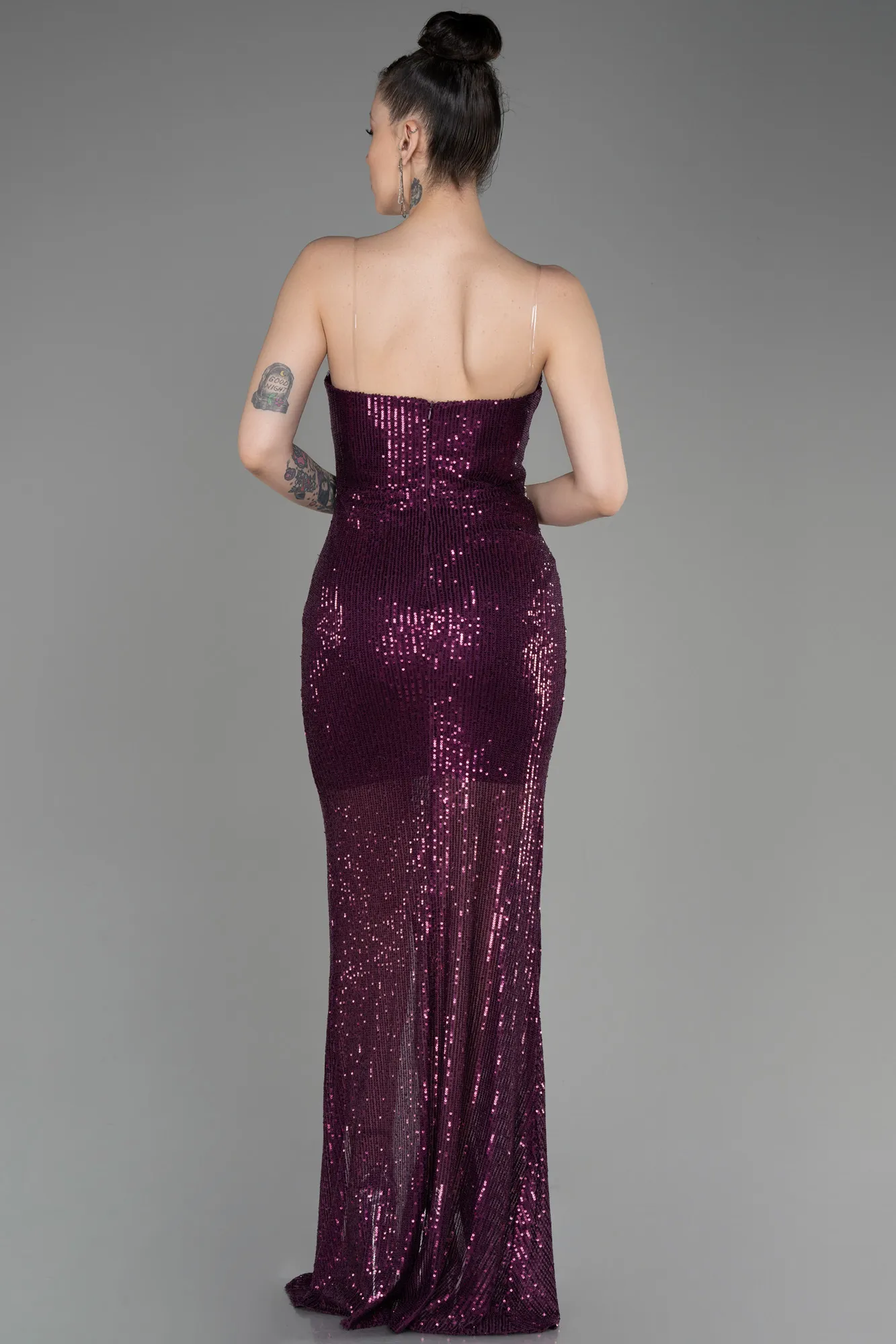 Fuchsia-Strapless Sequined Long Mermaid Evening Dress ABU3849