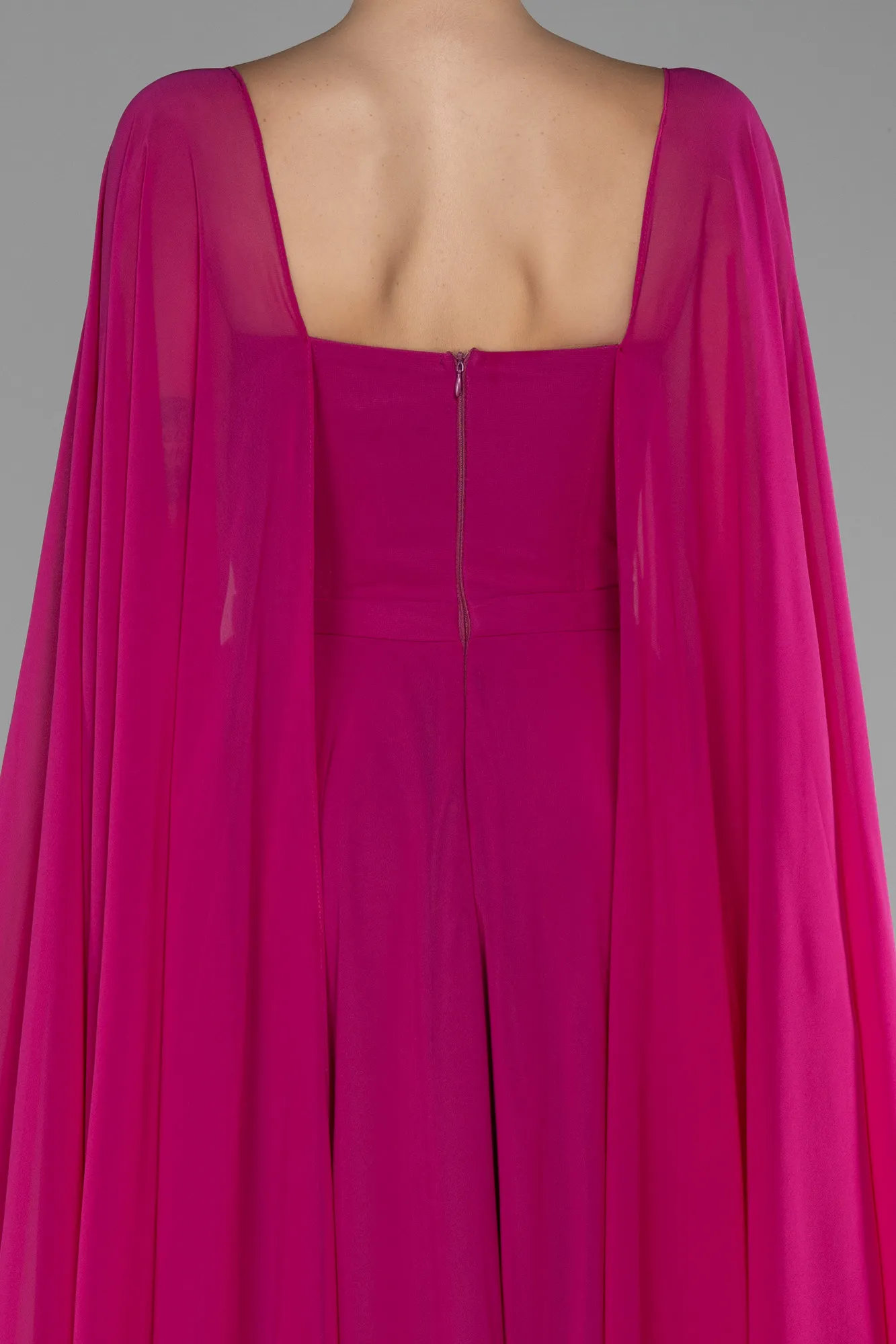 Fuchsia-Strapless Shawl Sleeve Long Chiffon Evening Dress ABU4158