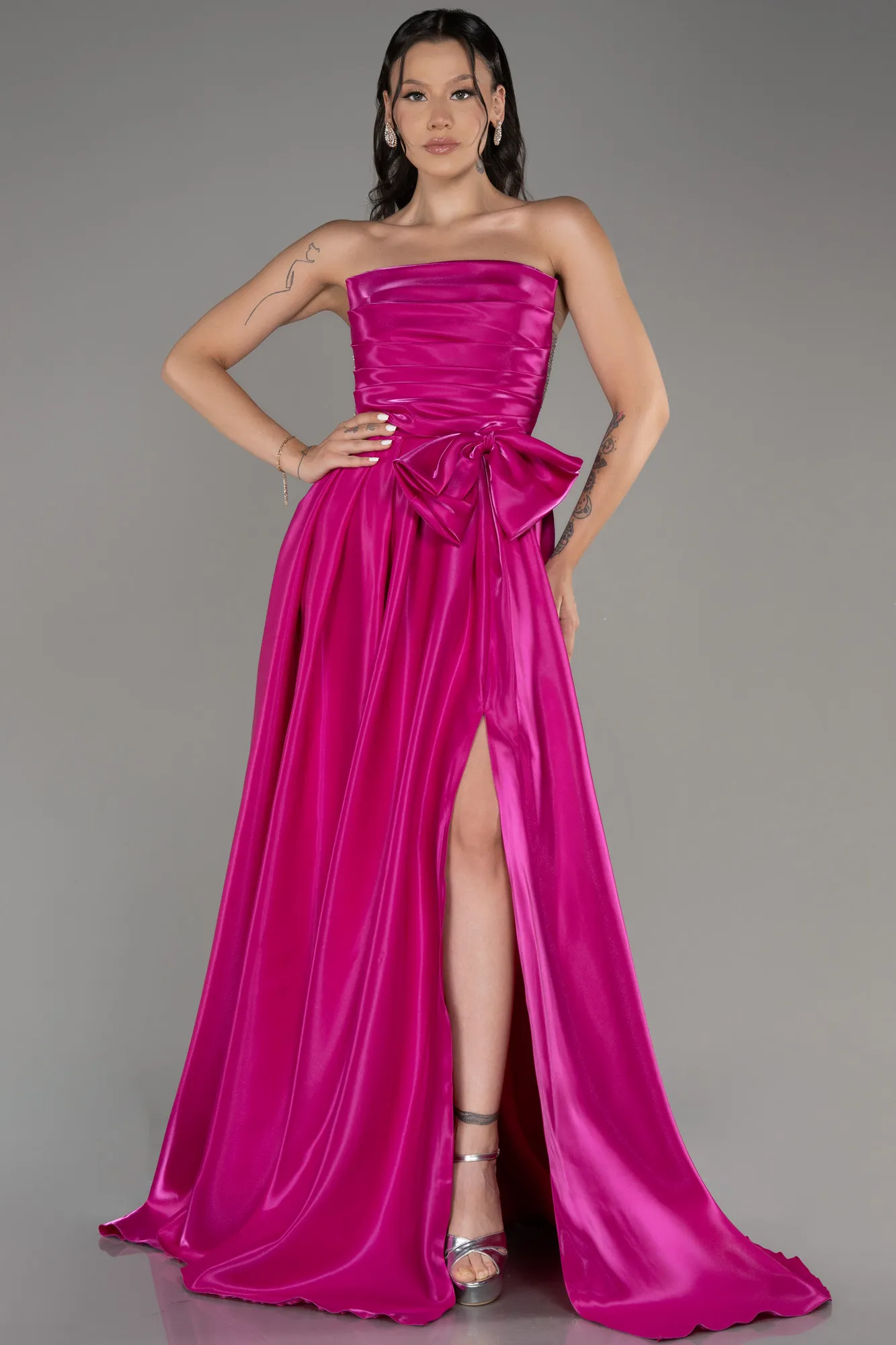 Fuchsia-Strapless Slit Long Ball Gown ABU4015