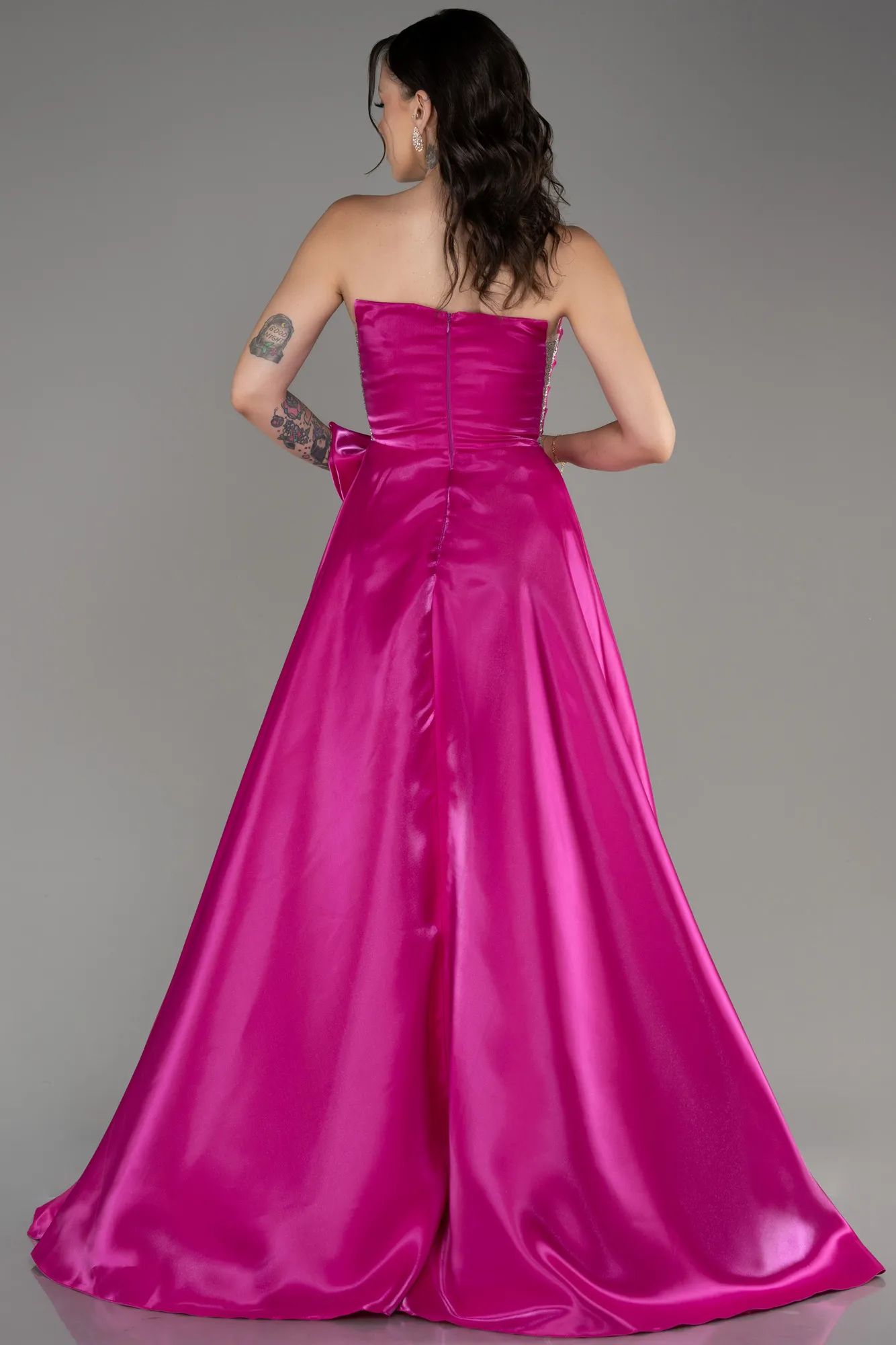 Fuchsia-Strapless Slit Long Ball Gown ABU4015