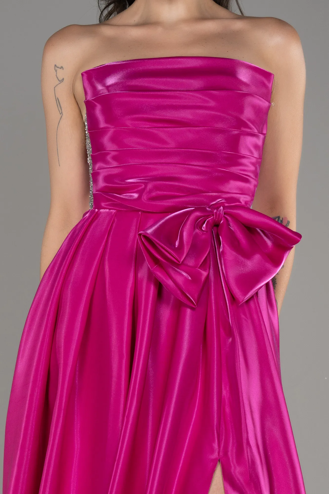 Fuchsia-Strapless Slit Long Ball Gown ABU4015