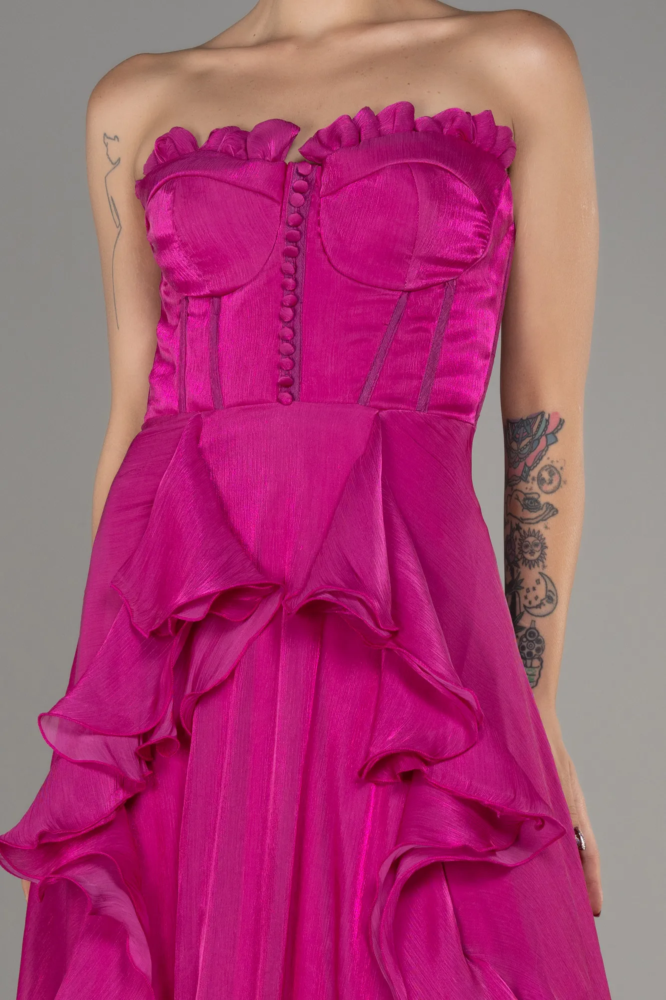 Fuchsia-Strapless Slit Long Chiffon Prom Dress ABU4012