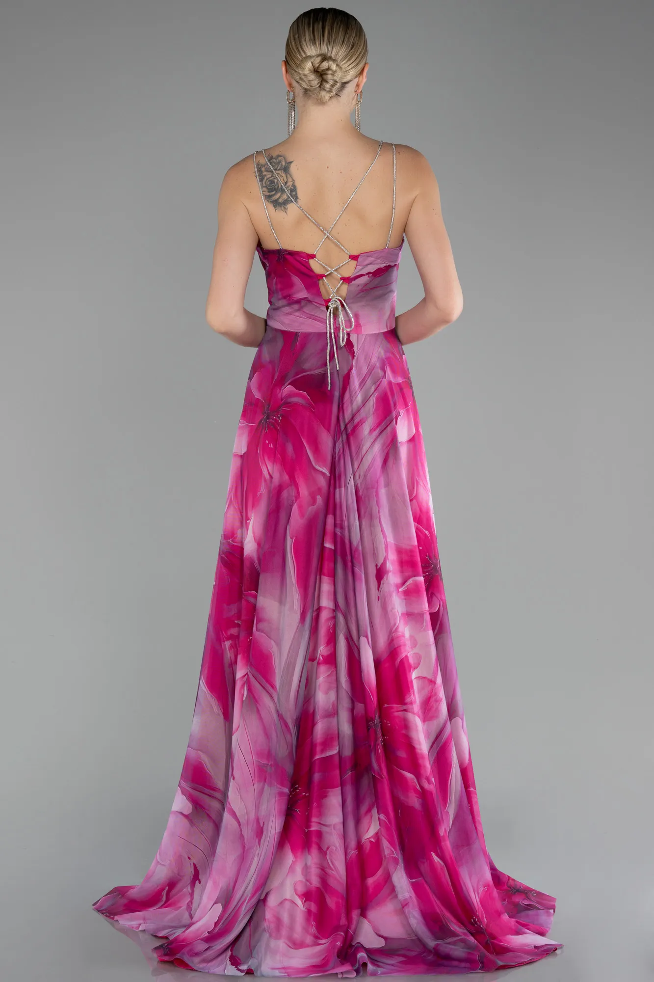 Fuchsia-Strapless Slit Long Empirme Prom Dress ABU4184