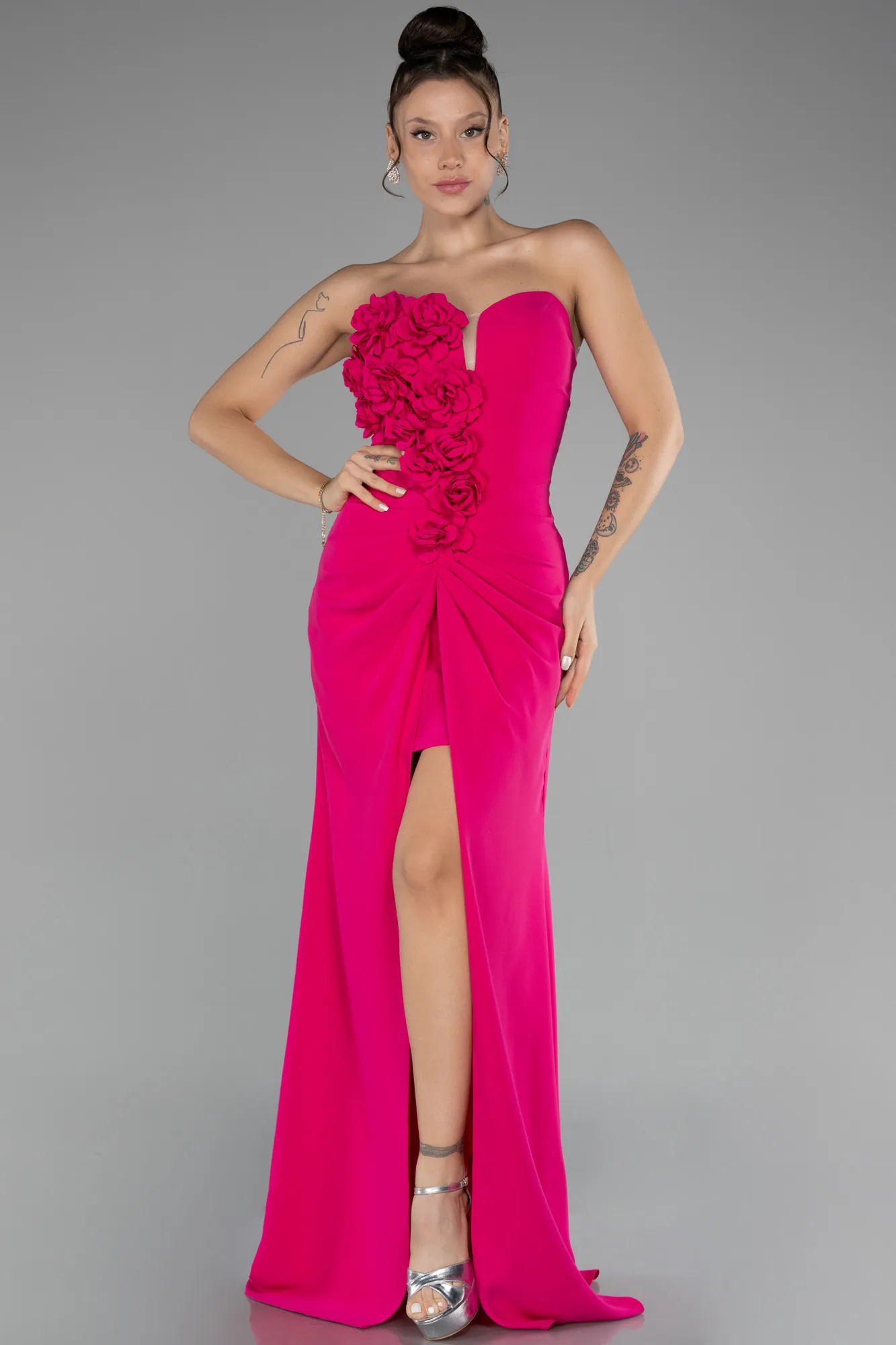 Fuchsia-Strapless Slit Long Prom Gown ABU4213