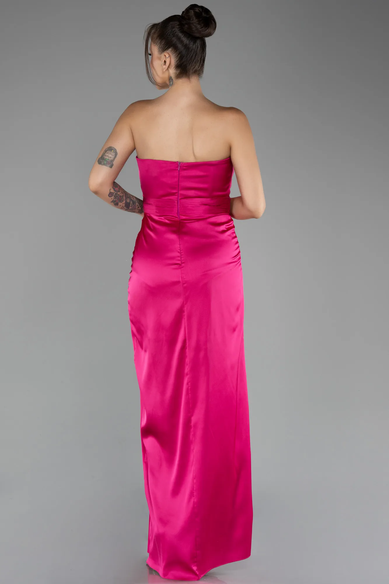 Fuchsia-Strapless Slit Long Satin Prom Gown ABU4071