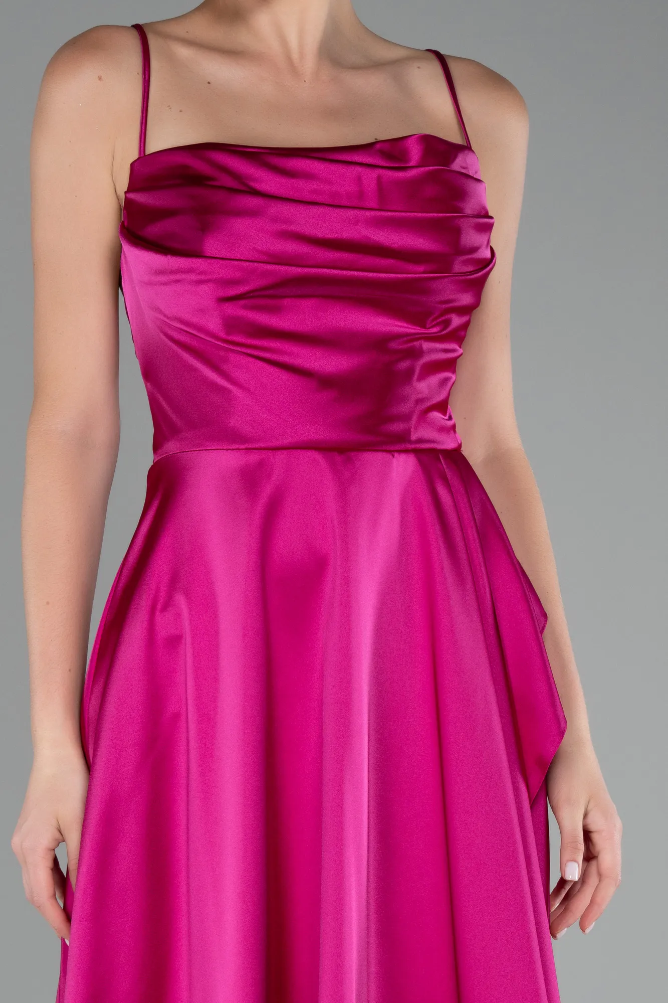 Fuchsia-Strappy Long Satin Prom Gown ABU4073