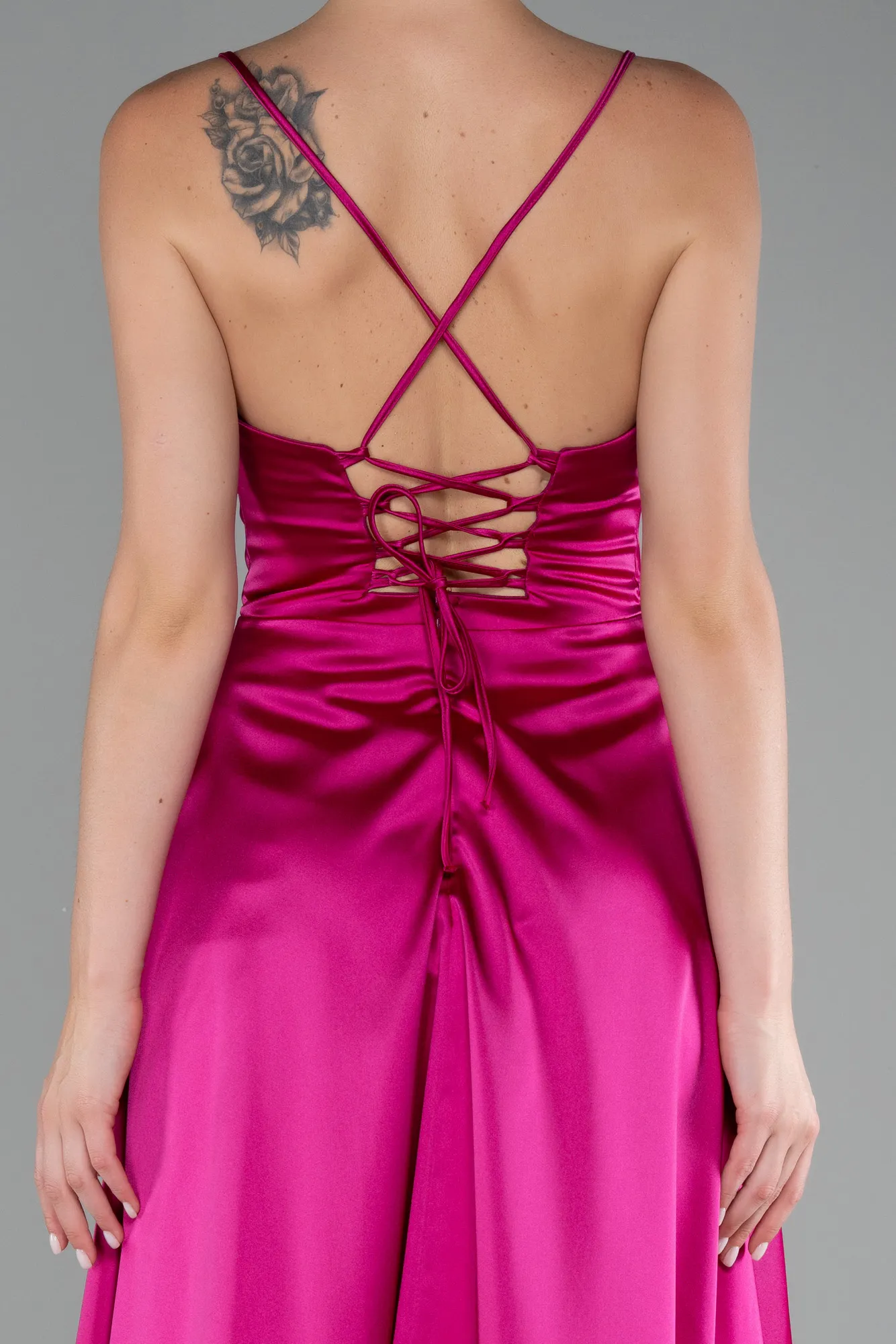 Fuchsia-Strappy Long Satin Prom Gown ABU4073