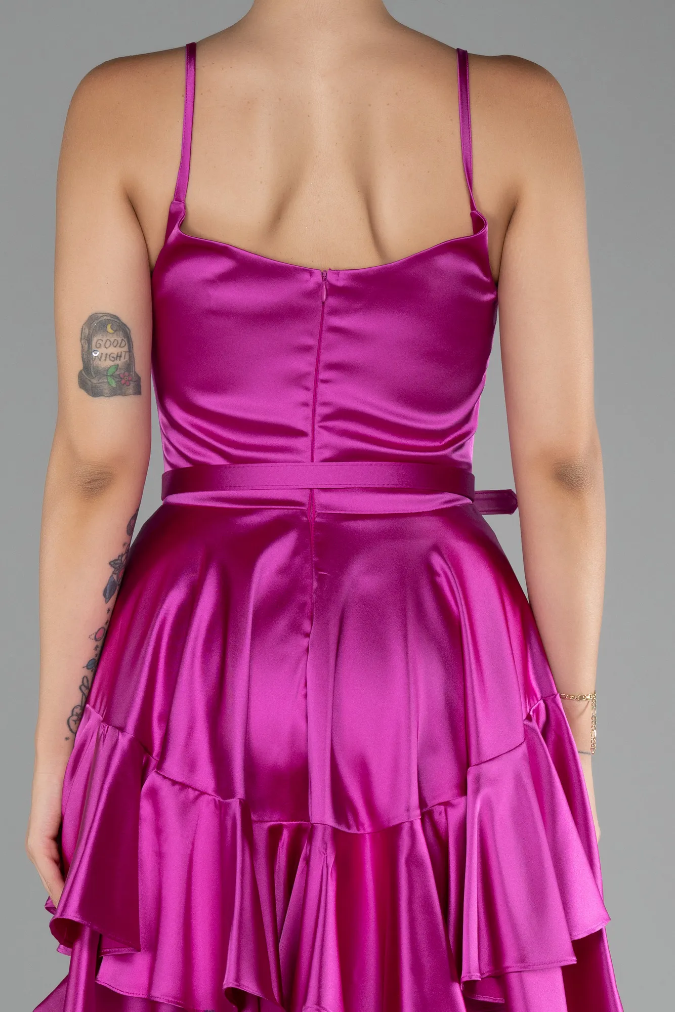 Fuchsia-Strappy Short Satin Cocktail Dress ABK2114