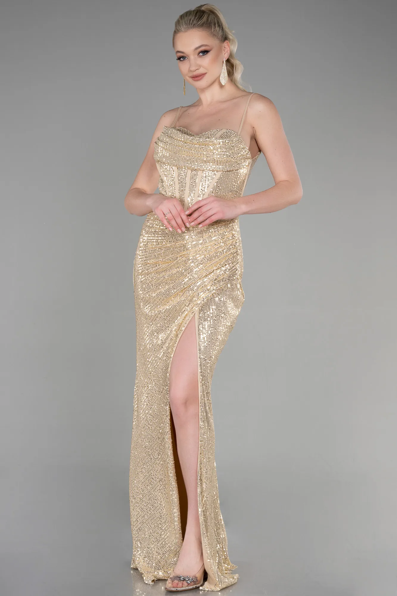 Gold-Long Evening Dress ABU3630
