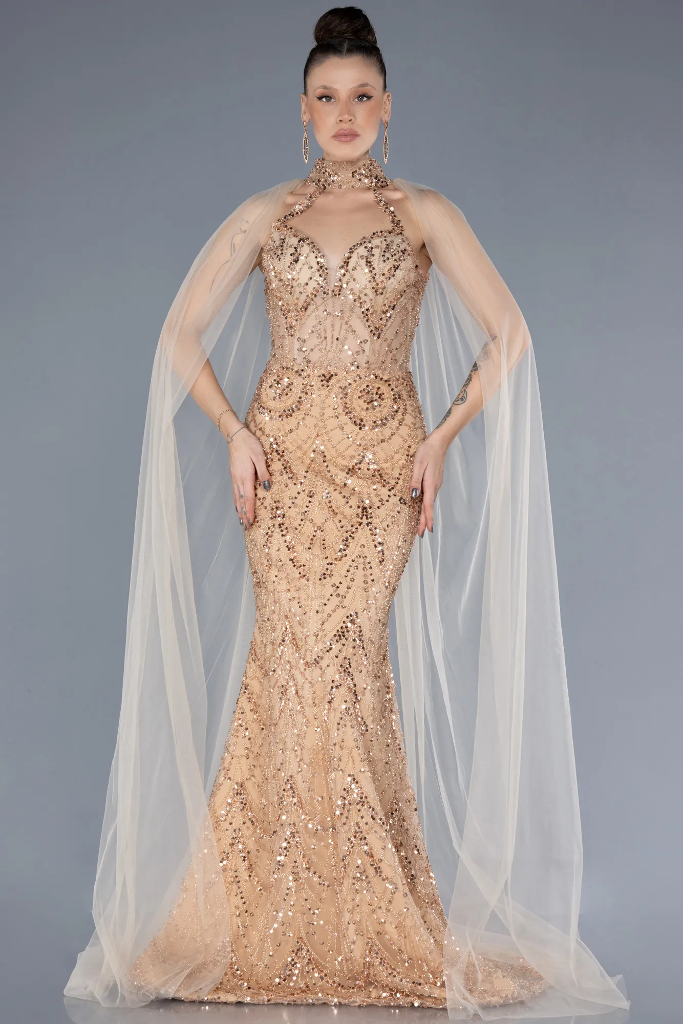 Gold-Long Haute Couture Dress ABU4548