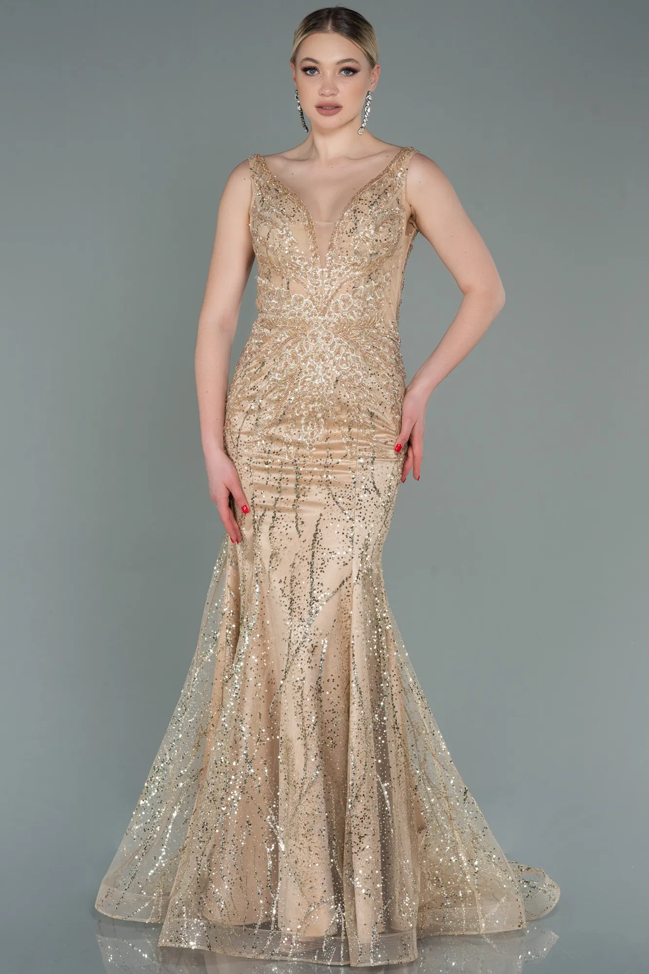 Gold-Long Mermaid Evening Dress ABU2988