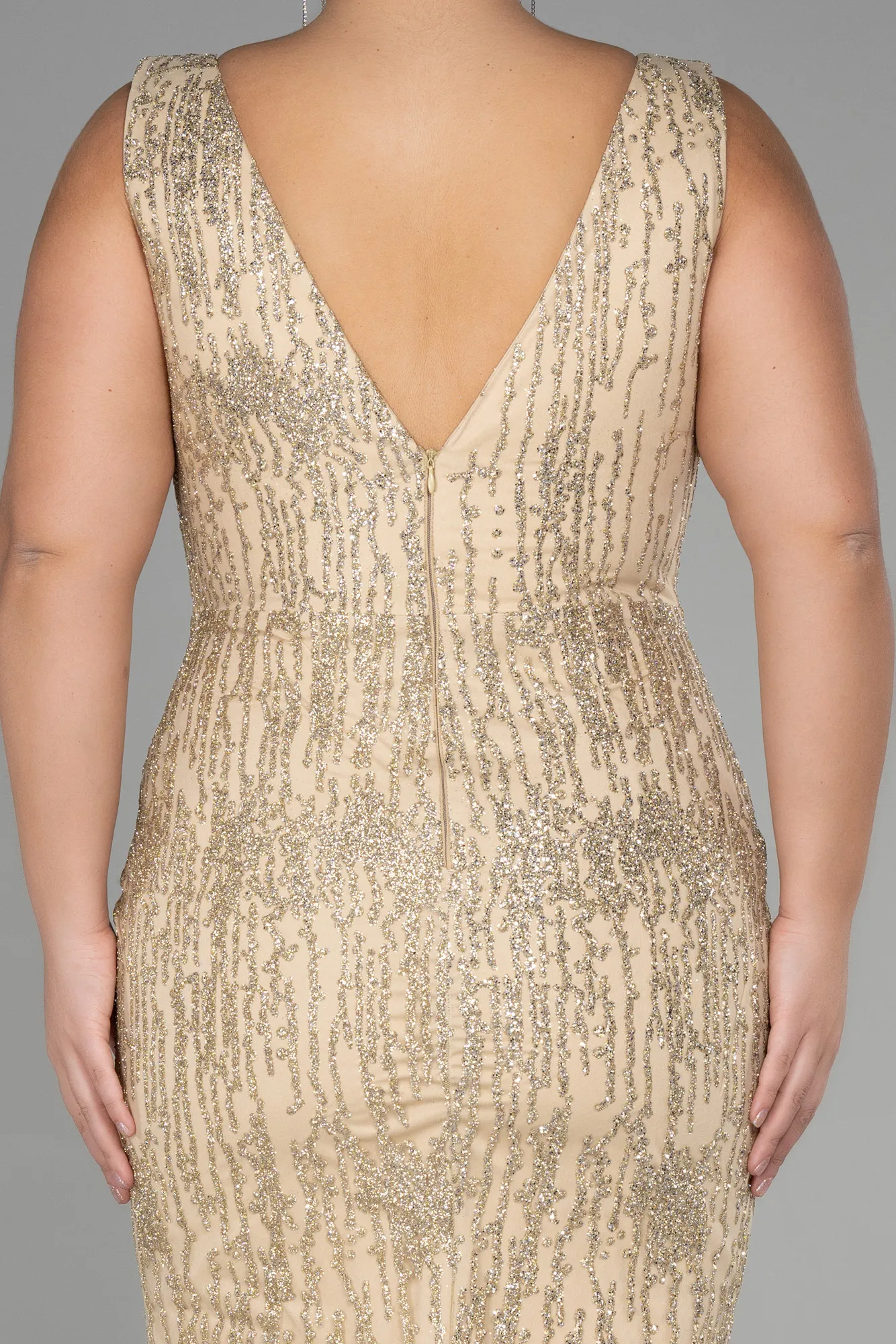 Gold-Long Plus Size Engagement Dress ABU3368
