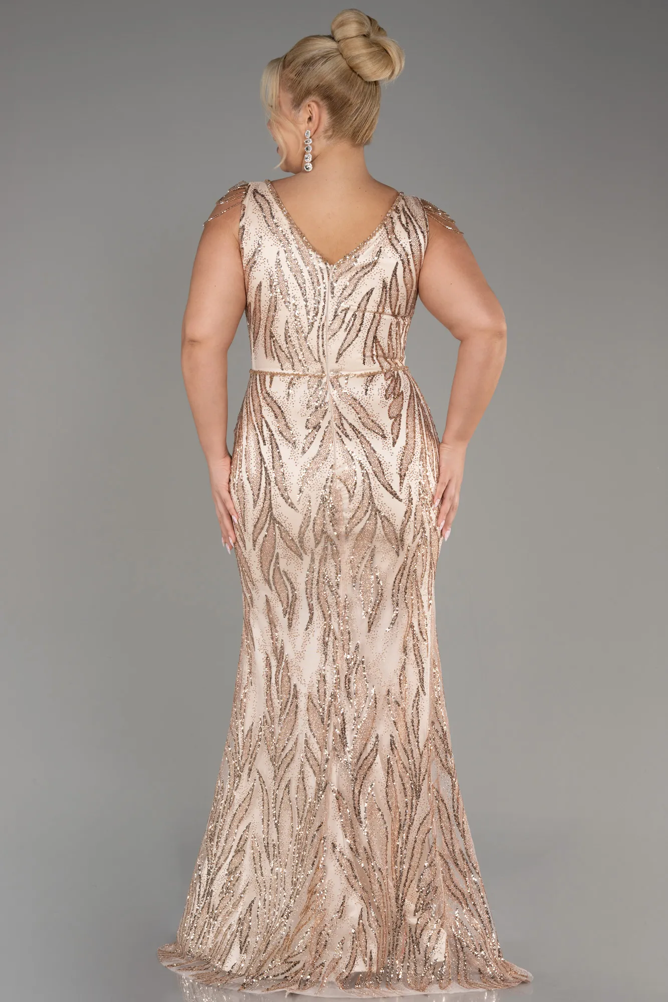 Gold-Long Plus Size Engagement Dress ABU3789