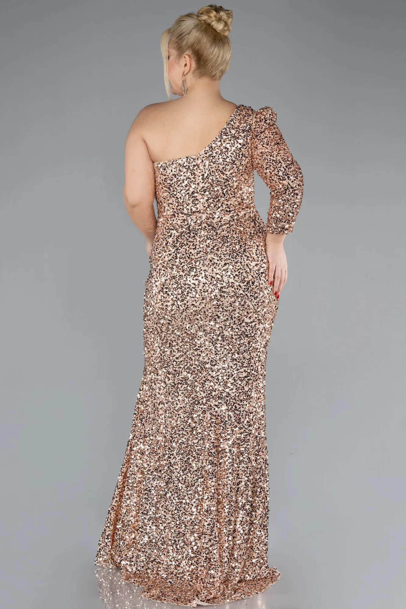 Gold-Long Plus Size Engagement Dress ABU4404