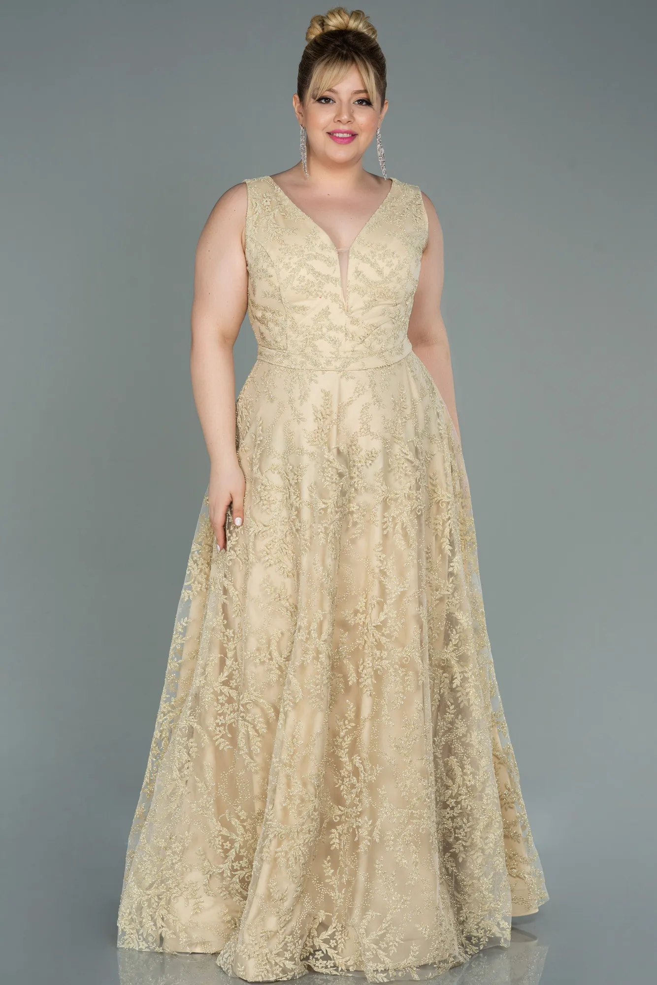 Gold-Long Plus Size Evening Dress ABU2537