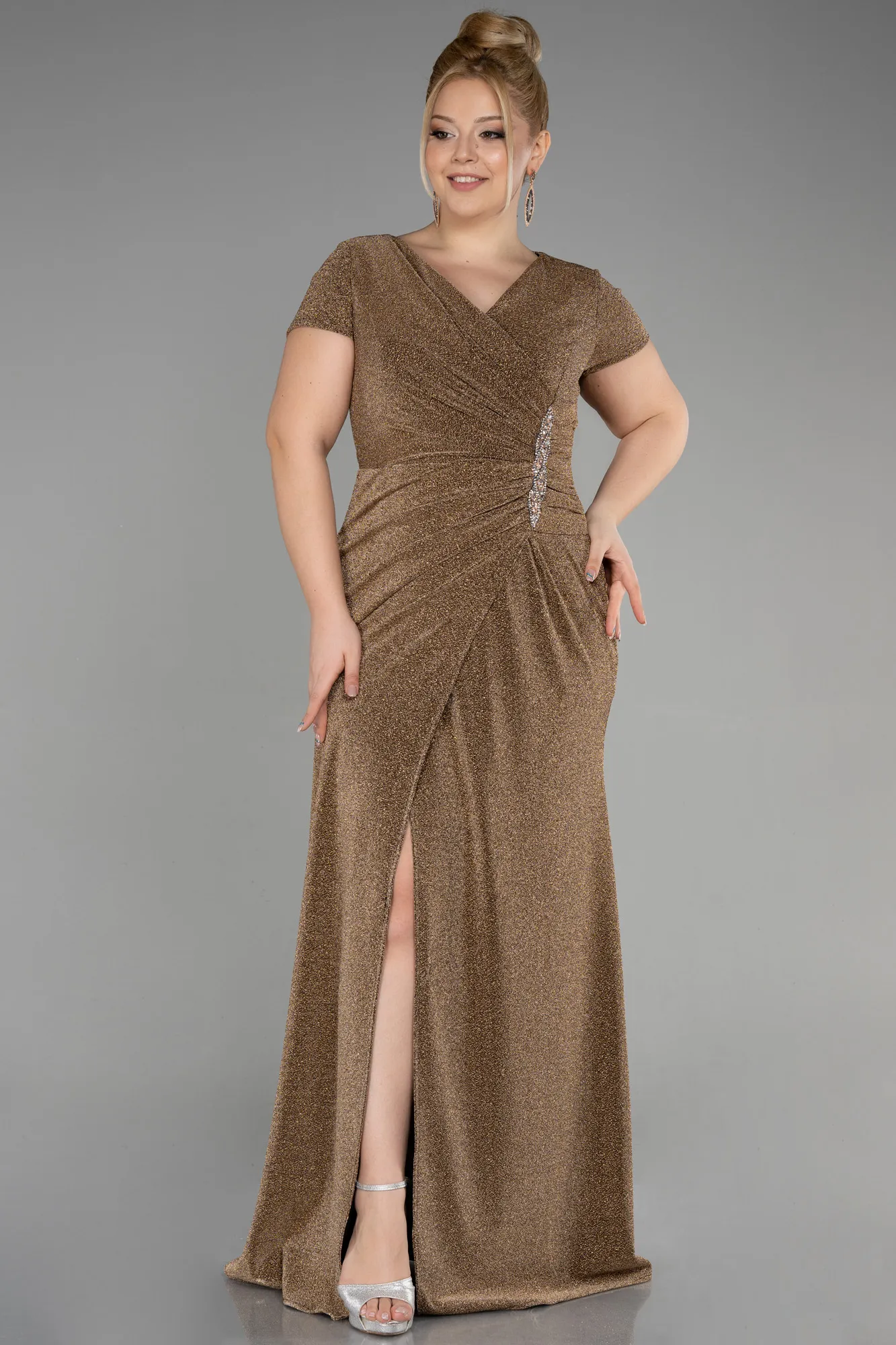 Gold-Long Plus Size Evening Dress ABU2870