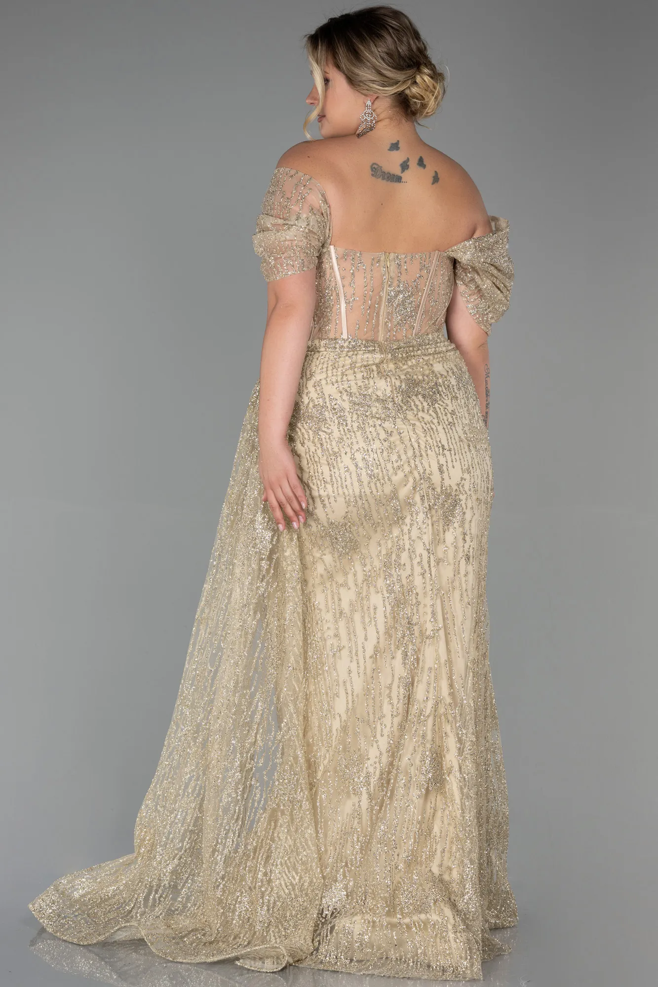 Gold-Long Plus Size Evening Dress ABU3097