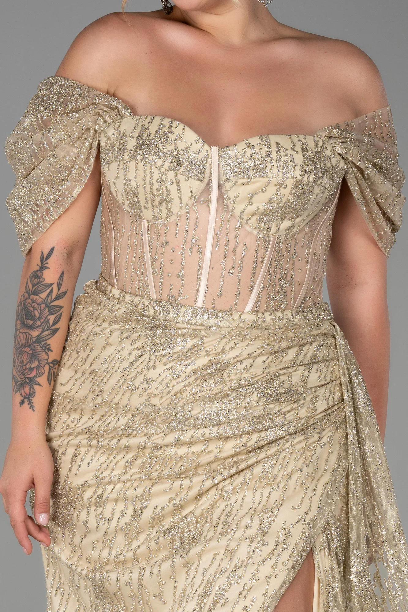 Gold-Long Plus Size Evening Dress ABU3097