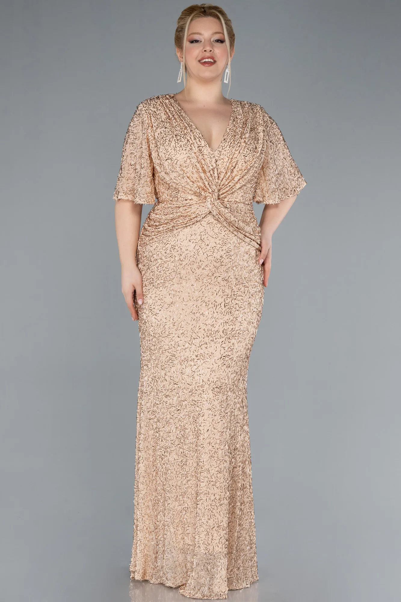 Gold-Long Plus Size Evening Gown ABU4542