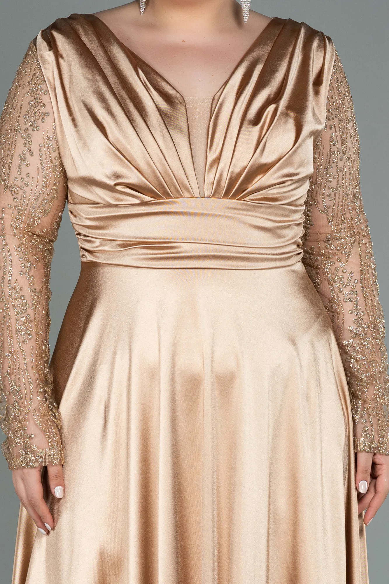 Gold-Long Satin Oversized Evening Dress ABU2641