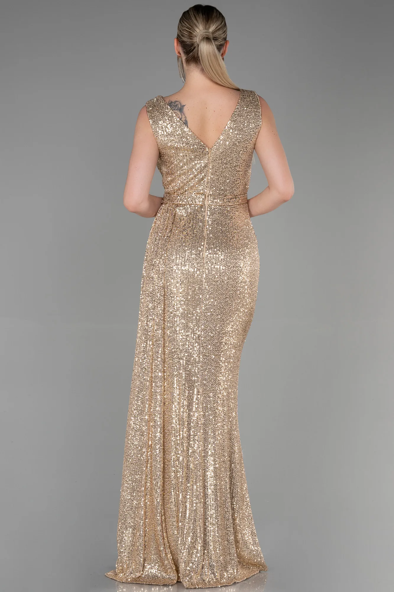 Gold-Long Scaly Evening Dress ABU3201