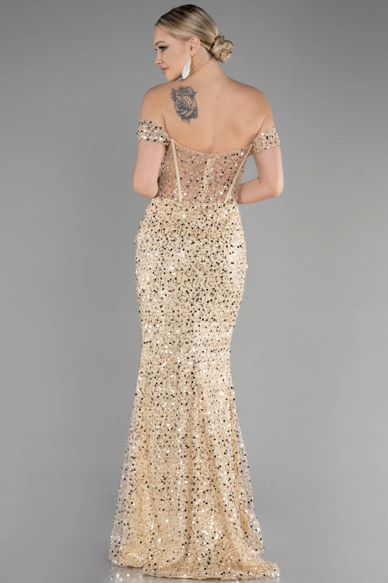 Gold-Long Scaly Evening Dress ABU3498