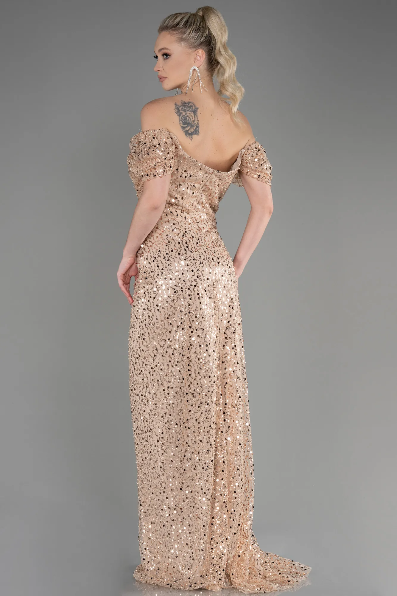 Gold-Long Scaly Evening Dress ABU3749